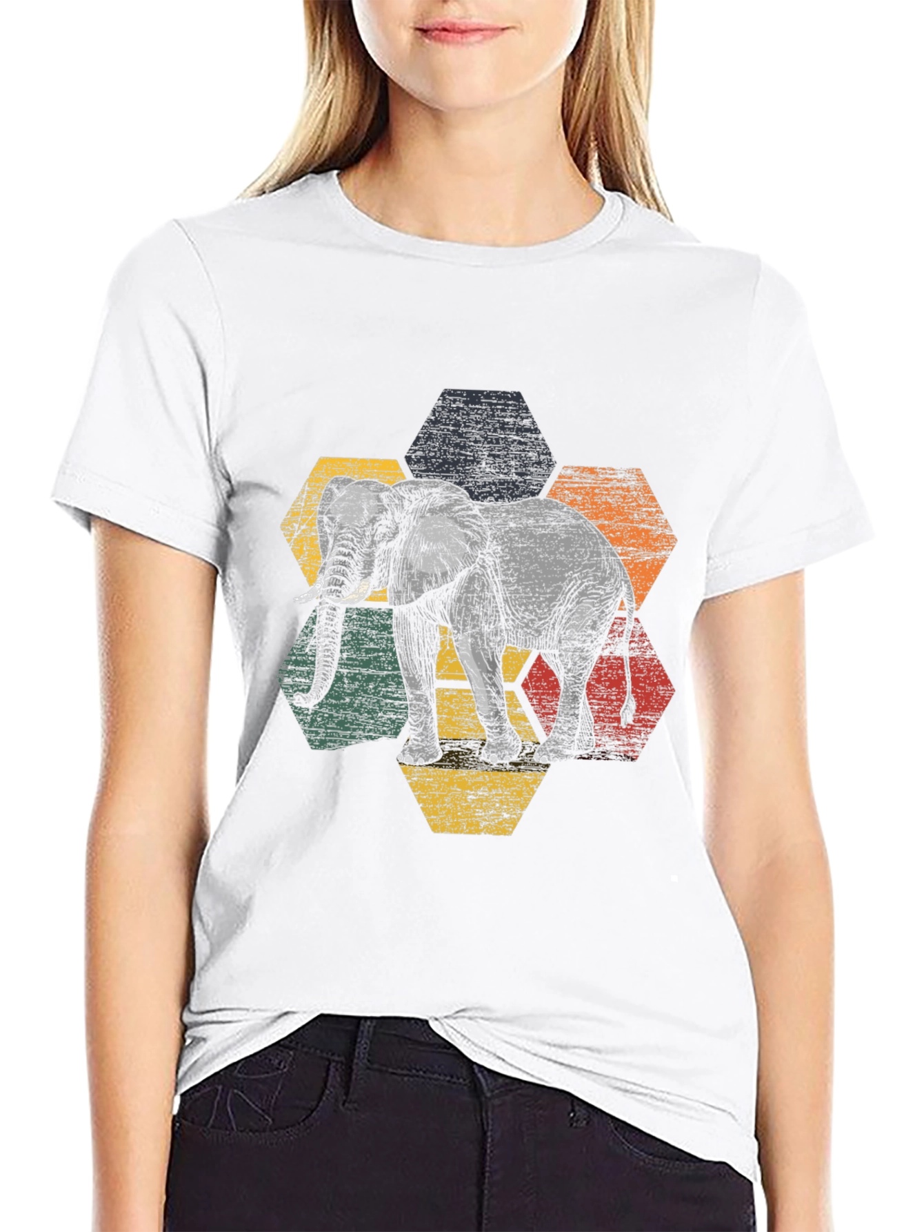 Elephant Hexagon Graphic Tee - Modern Mens T-Shirt