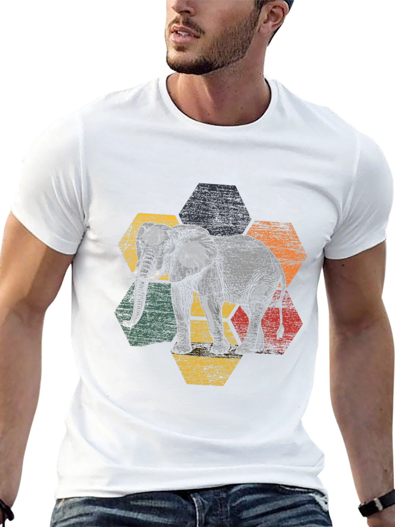 Elephant Hexagon Graphic Tee - Modern Mens T-Shirt