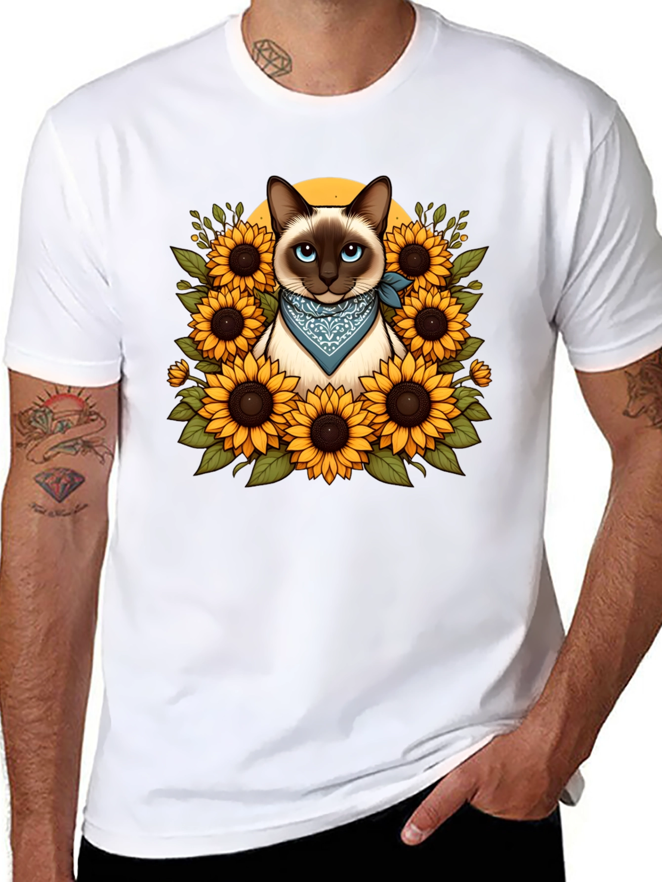 Siamese Cat Sunflower Graphic T-Shirt