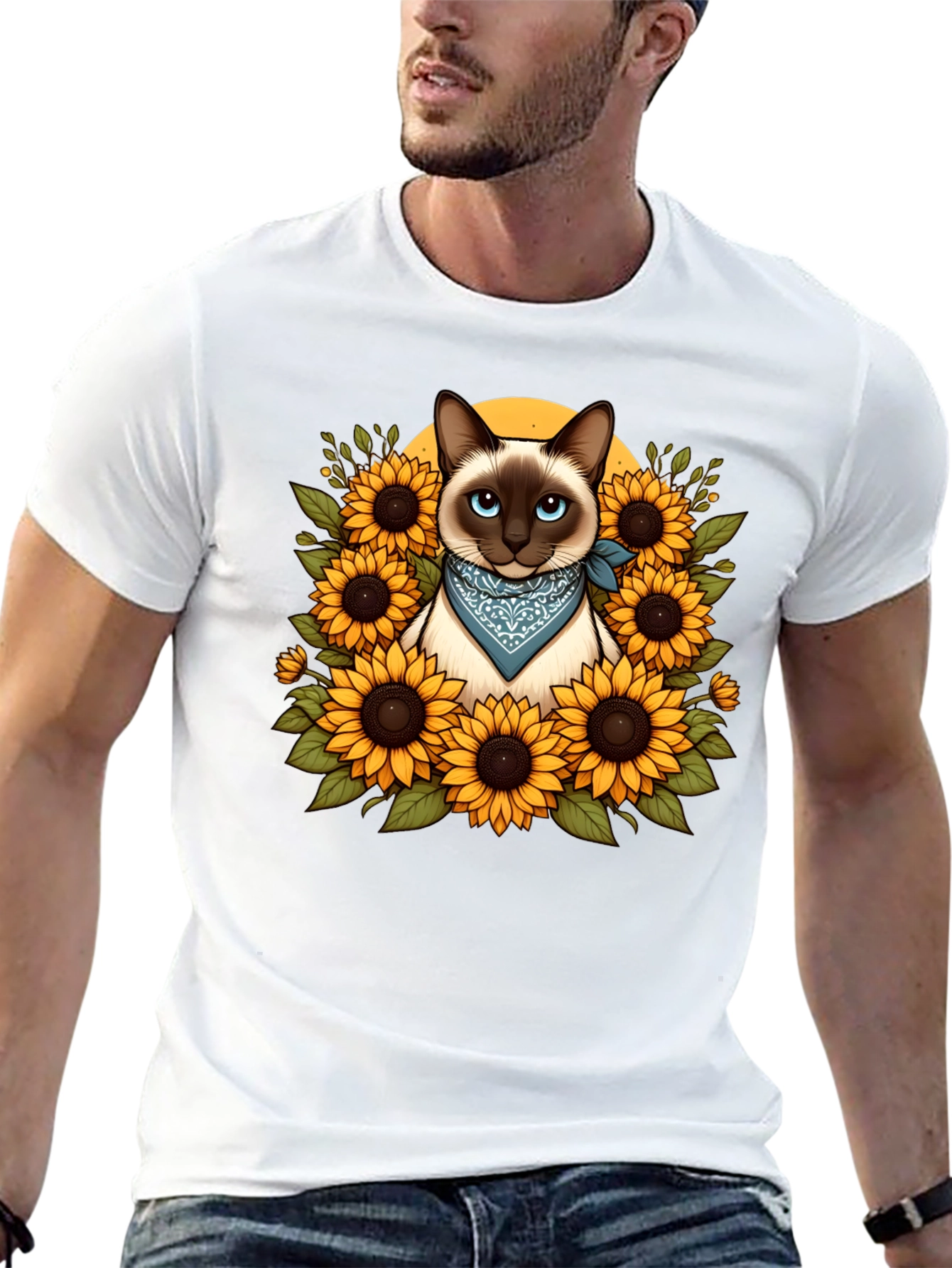Siamese Cat Sunflower Graphic T-Shirt