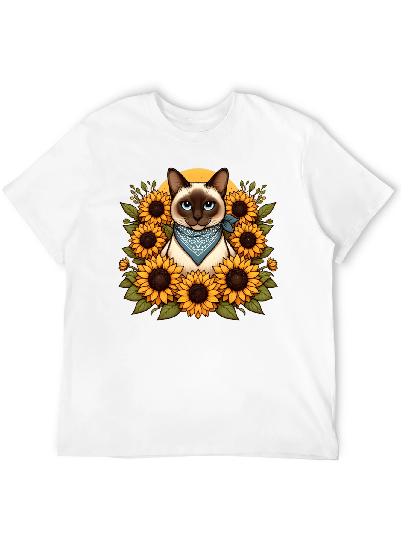 Siamese Cat Sunflower Graphic T-Shirt