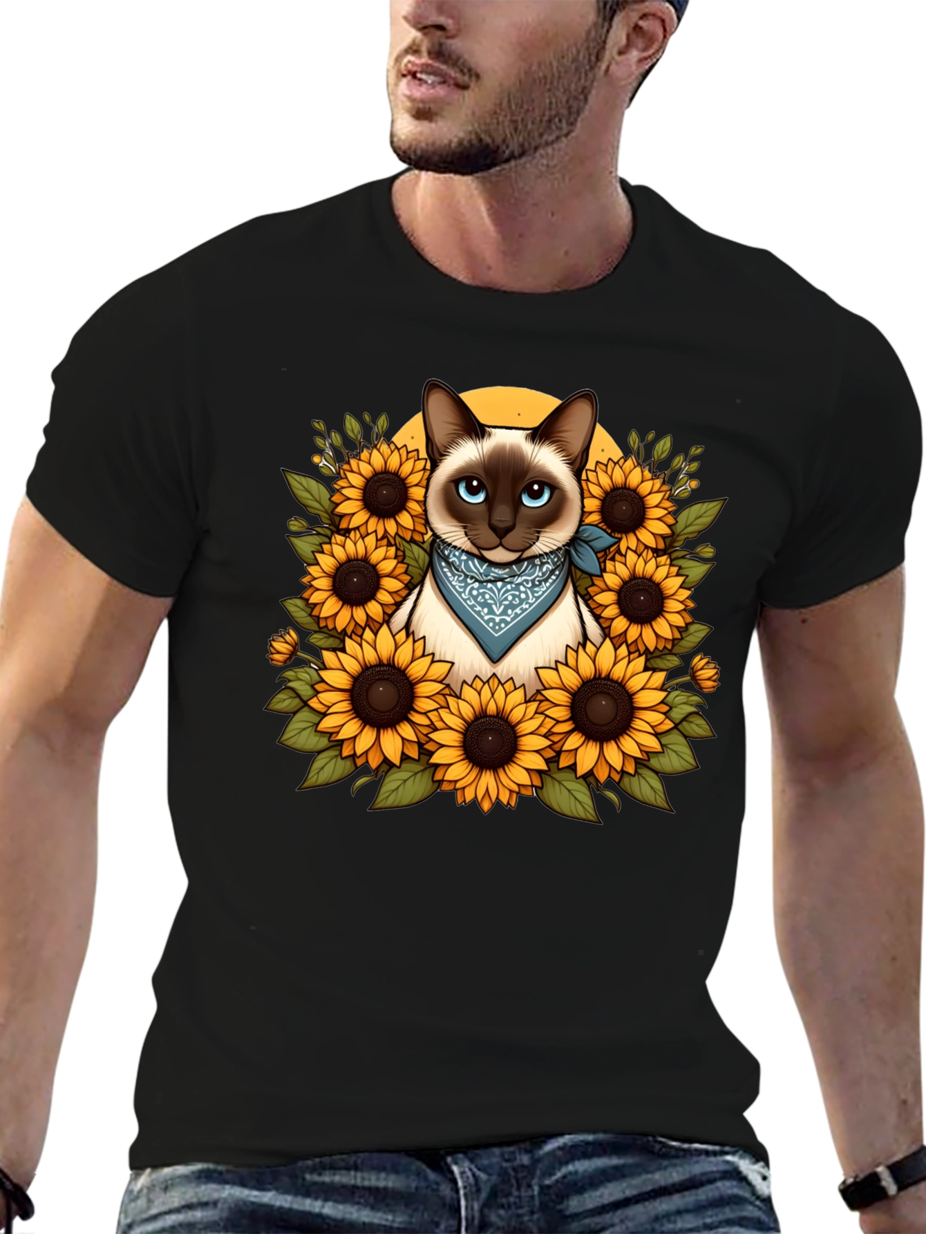 Siamese Cat Sunflower Graphic T-Shirt