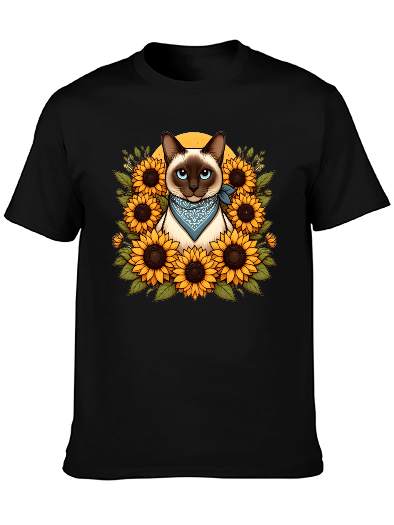 Siamese Cat Sunflower Graphic T-Shirt