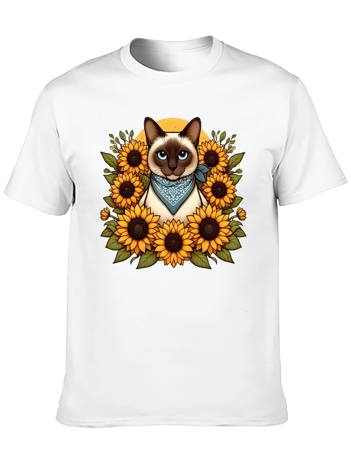 Siamese Cat Sunflower Graphic T-Shirt