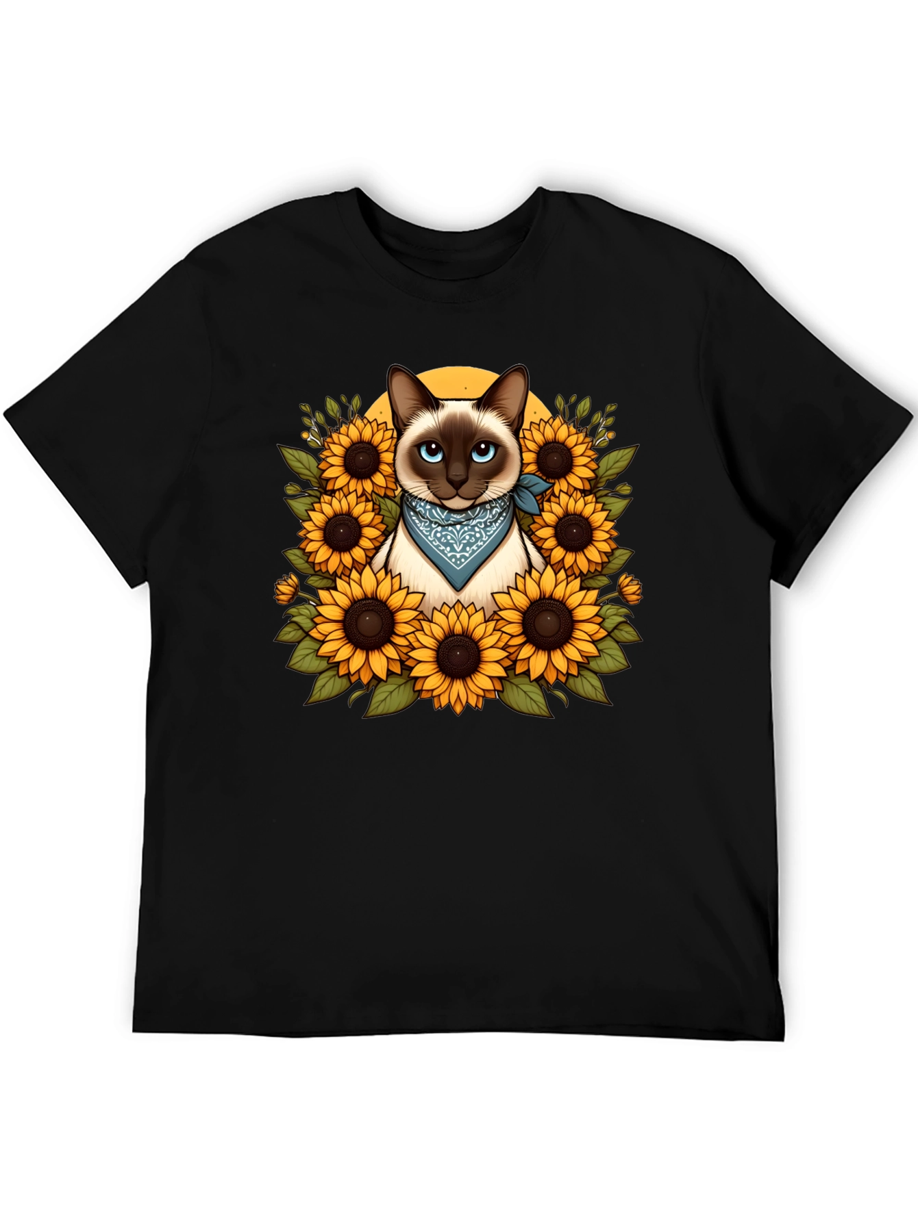 Siamese Cat Sunflower Graphic T-Shirt