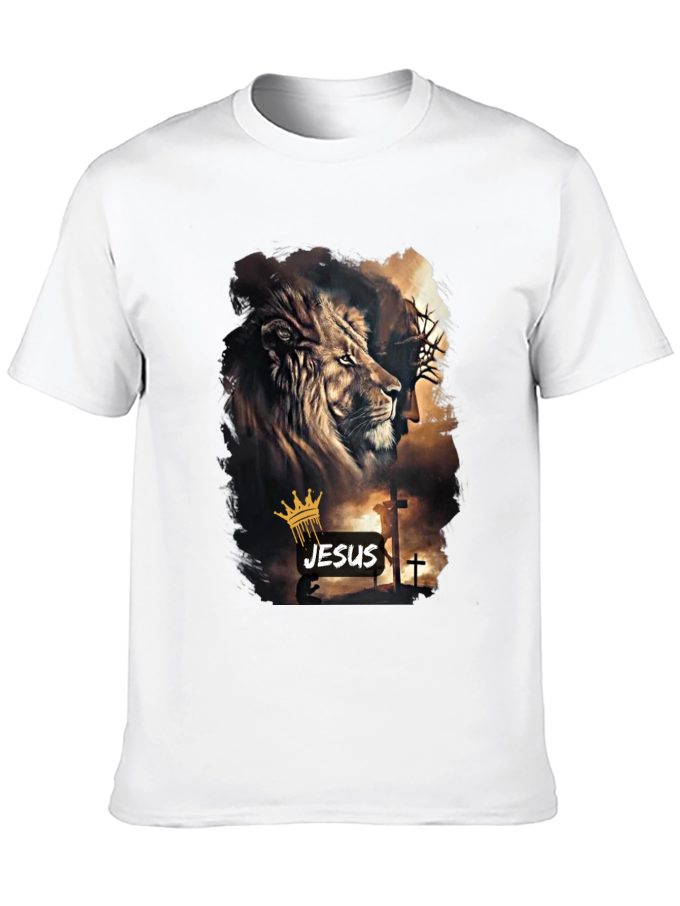 Lion and Jesus Graphic Black T-Shirt