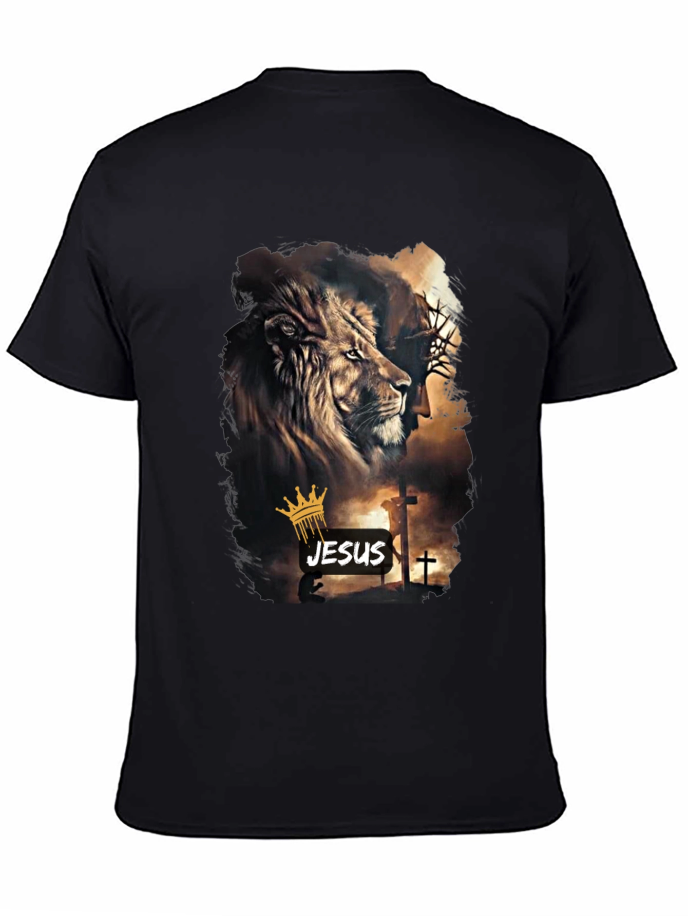 Lion and Jesus Graphic Black T-Shirt