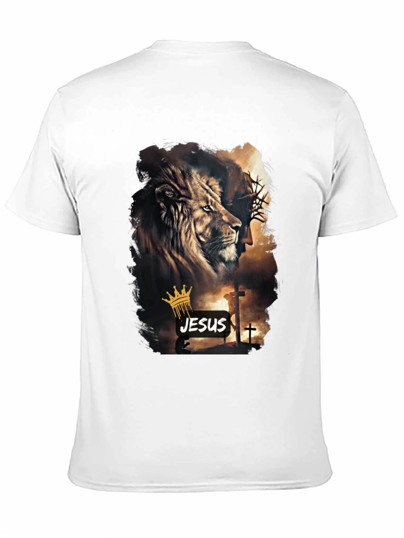 Lion and Jesus Graphic Black T-Shirt