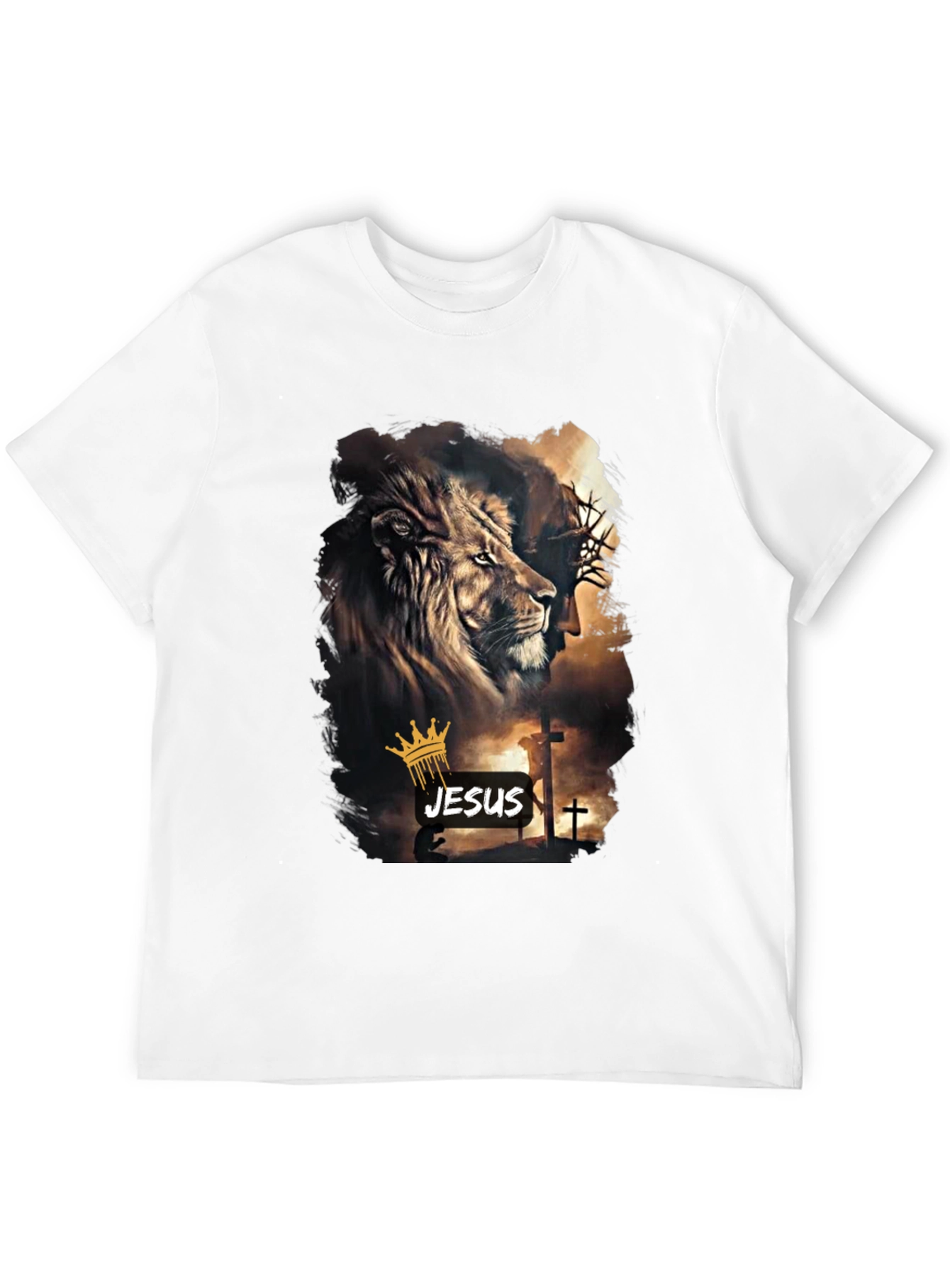 Lion and Jesus Graphic Black T-Shirt