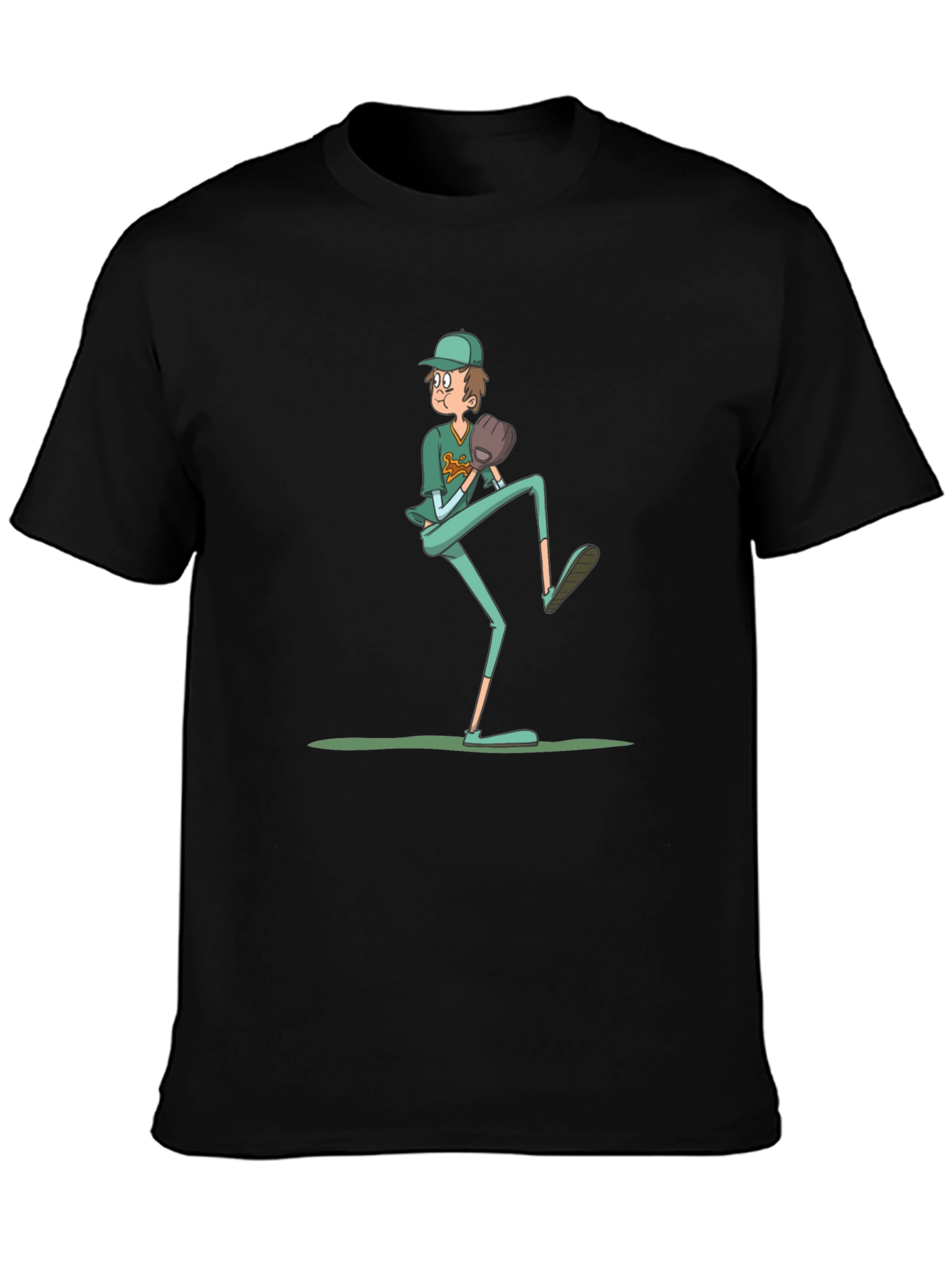 Baseball Pitcher Graphic Tee - Funny Cartoon Print
