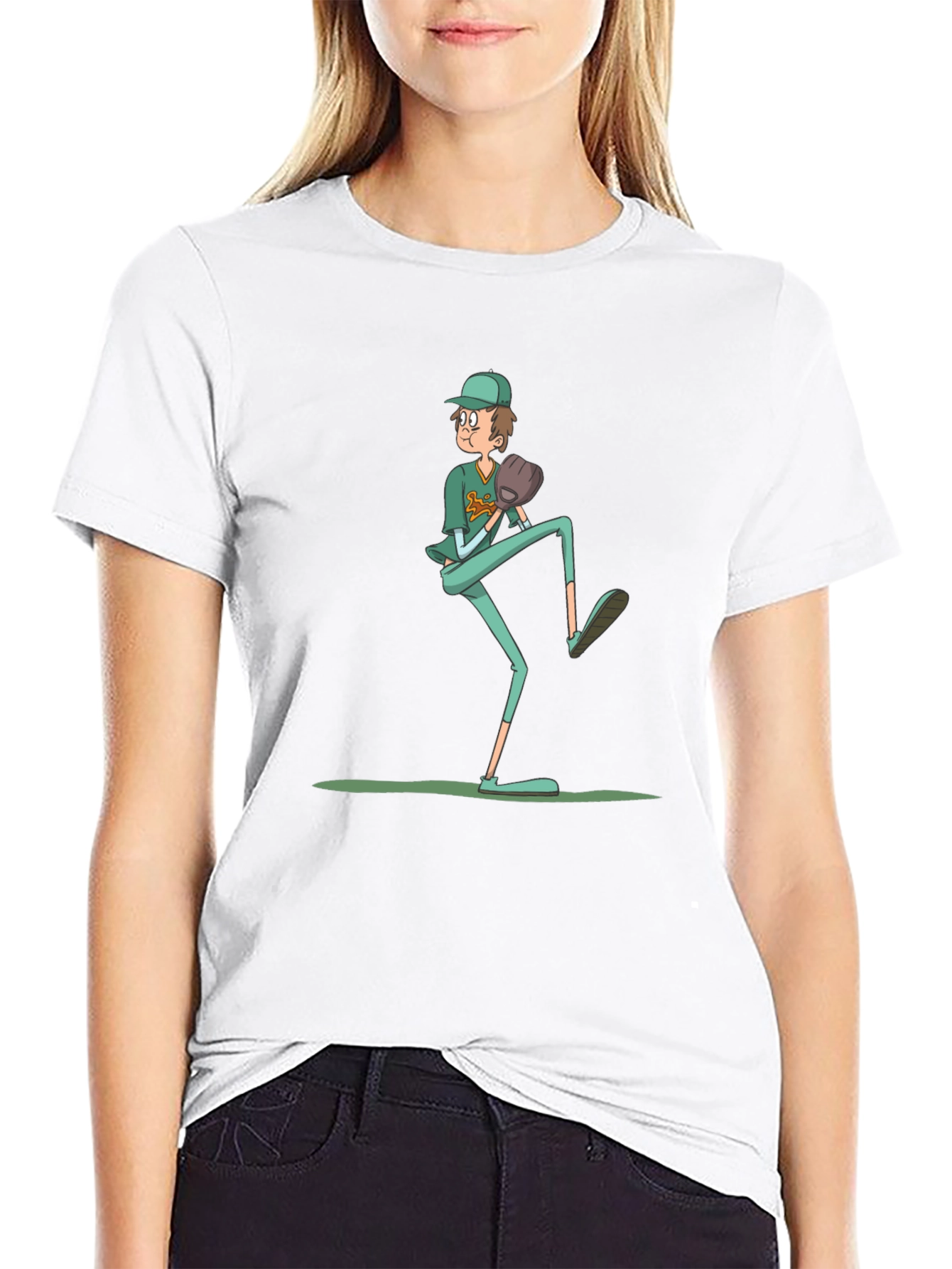 Baseball Pitcher Graphic Tee - Funny Cartoon Print