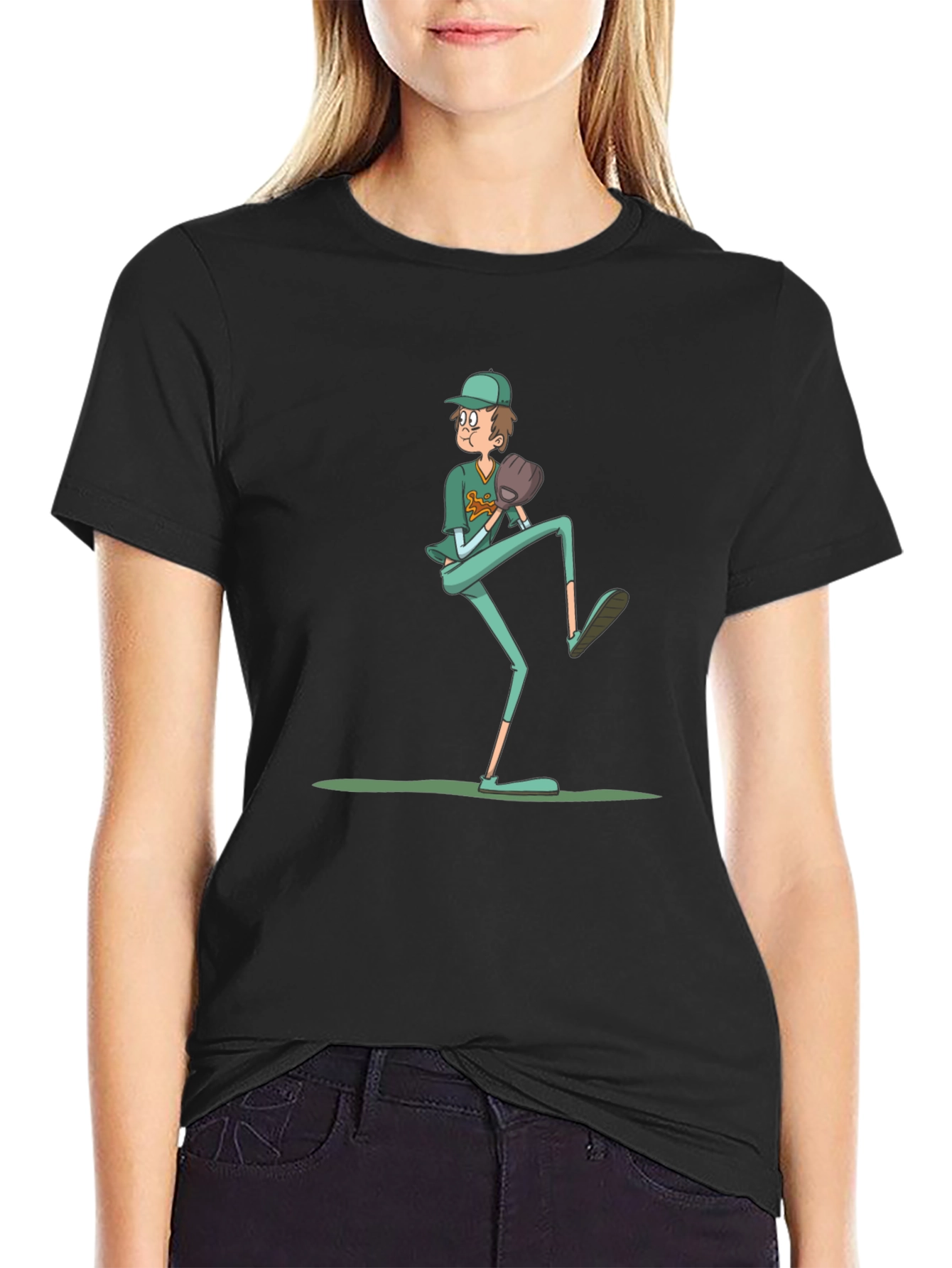 Baseball Pitcher Graphic Tee - Funny Cartoon Print
