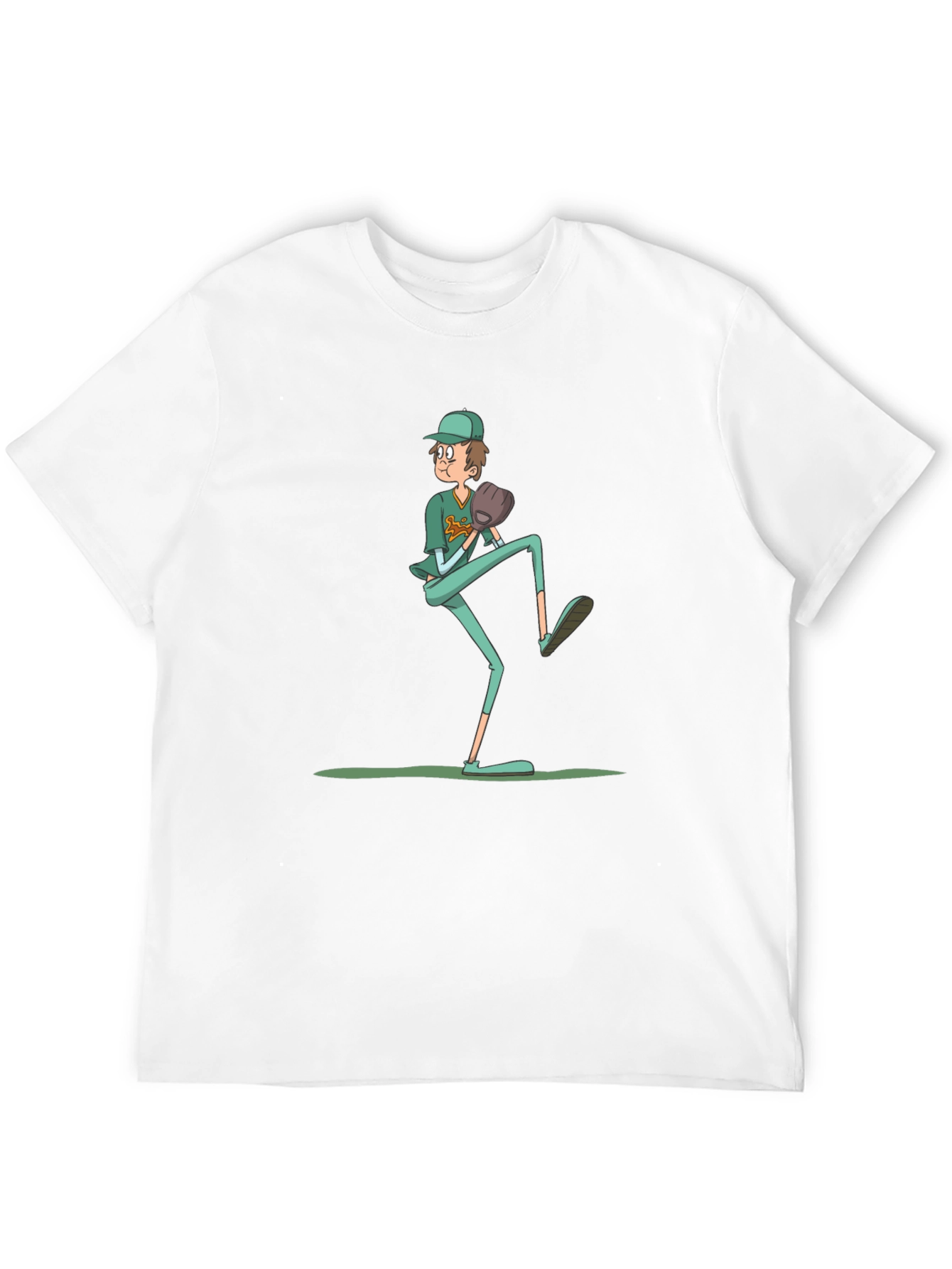 Baseball Pitcher Graphic Tee - Funny Cartoon Print