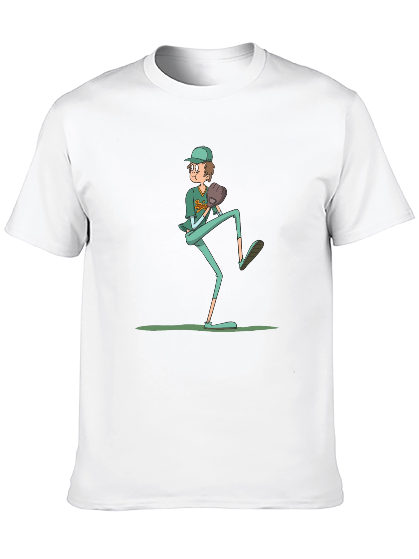 Baseball Pitcher Graphic Tee - Funny Cartoon Print