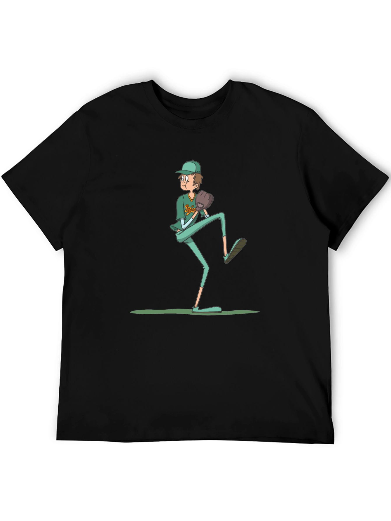 Baseball Pitcher Graphic Tee - Funny Cartoon Print
