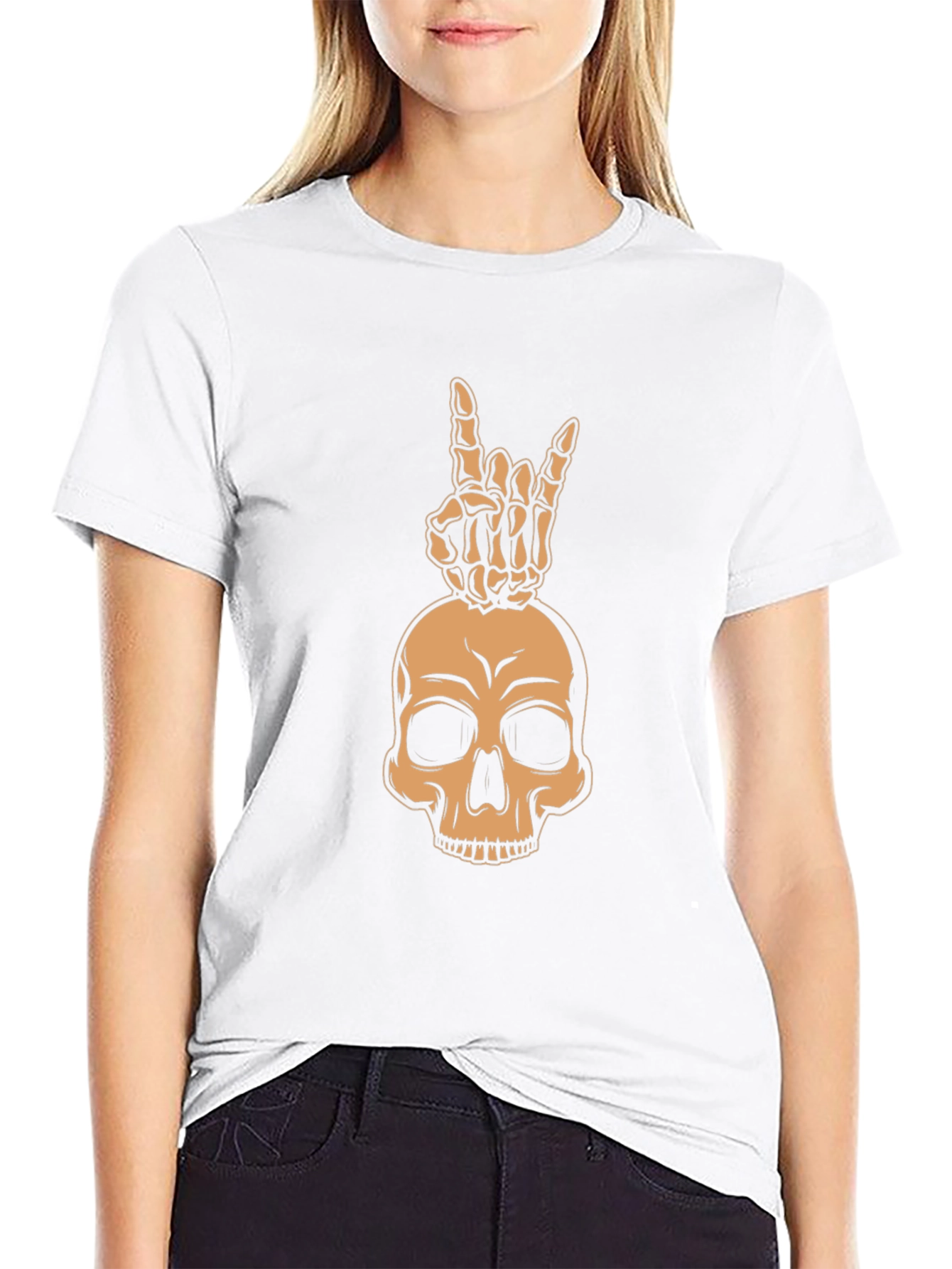 Skull & Hand Sign Graphic Tee - Rock On!