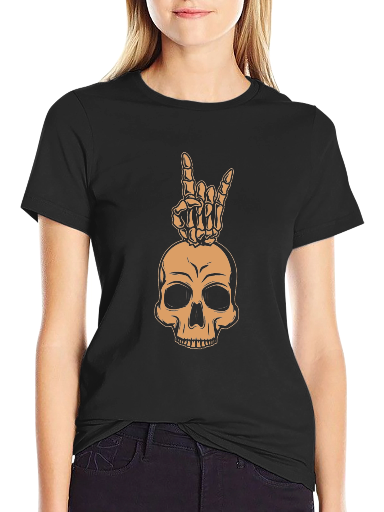 Skull & Hand Sign Graphic Tee - Rock On!