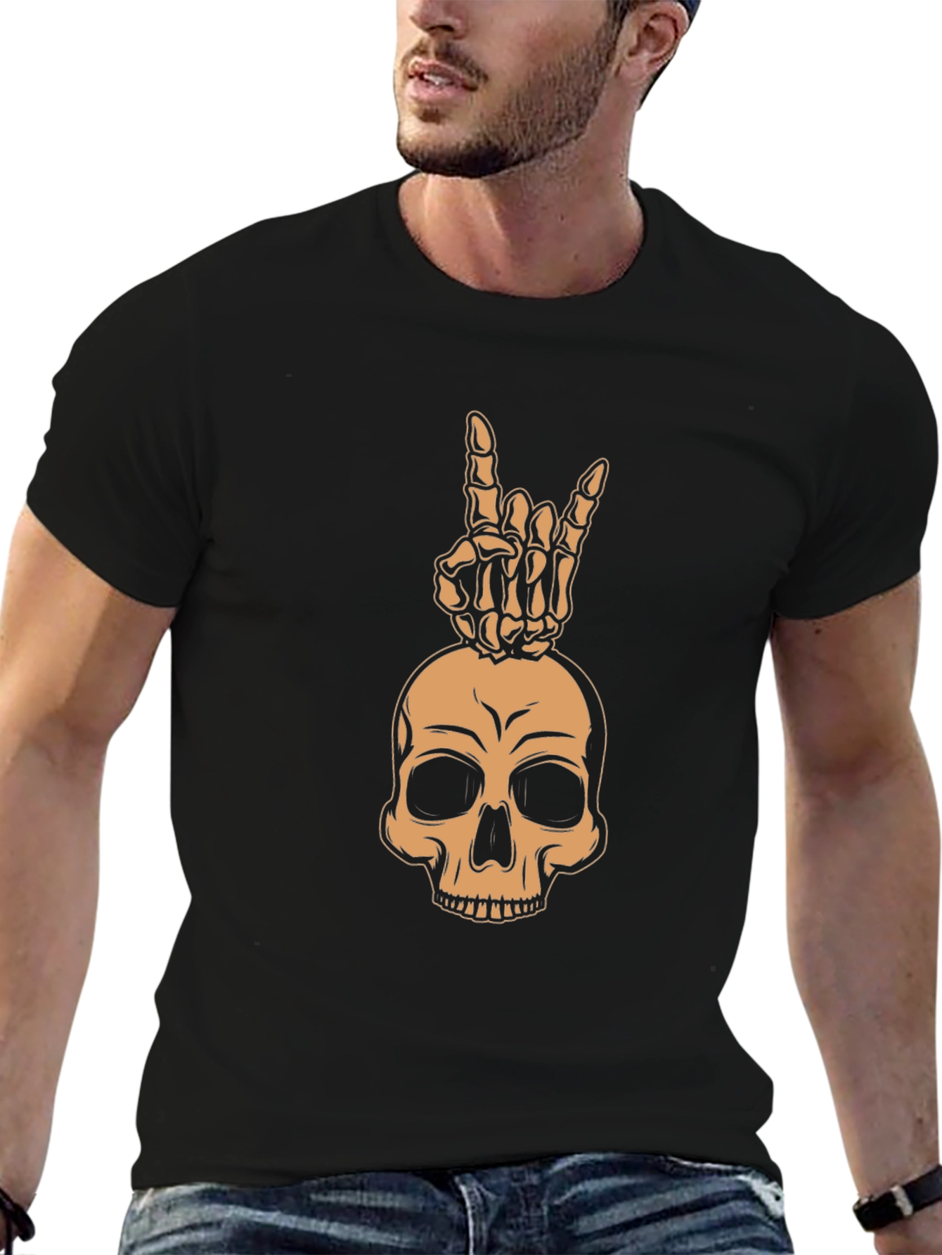 Skull & Hand Sign Graphic Tee - Rock On!