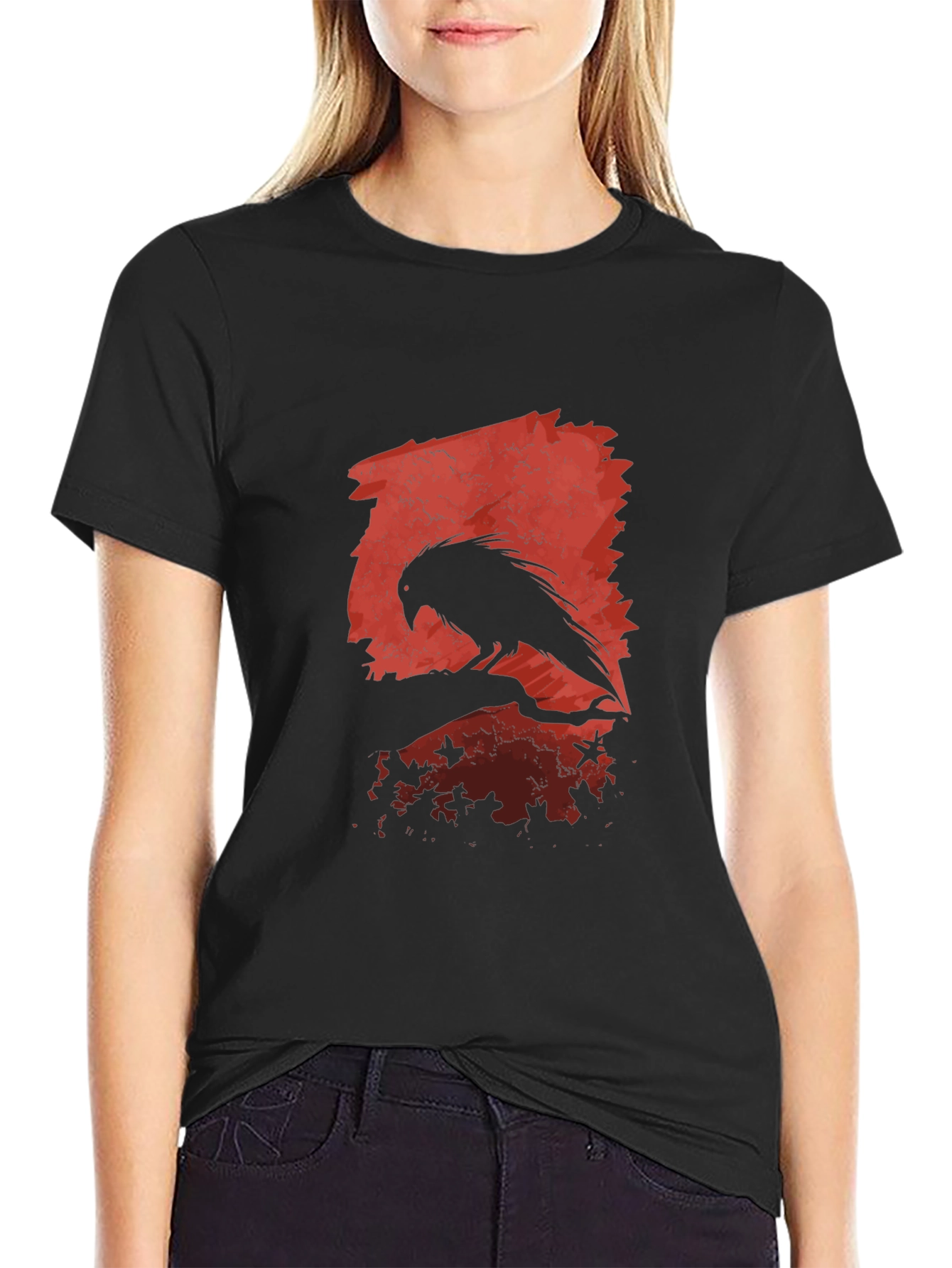 Raven Silhouette Graphic Black T-Shirt
