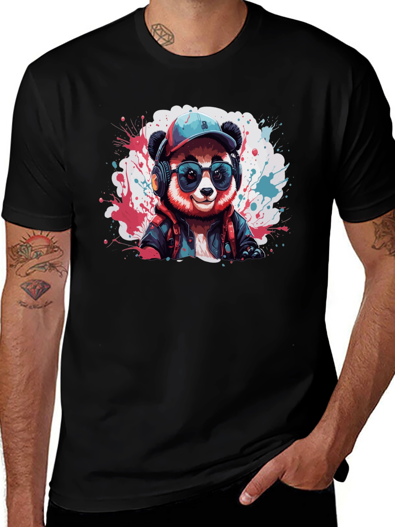 Cool Panda DJ Graphic Tee - Black