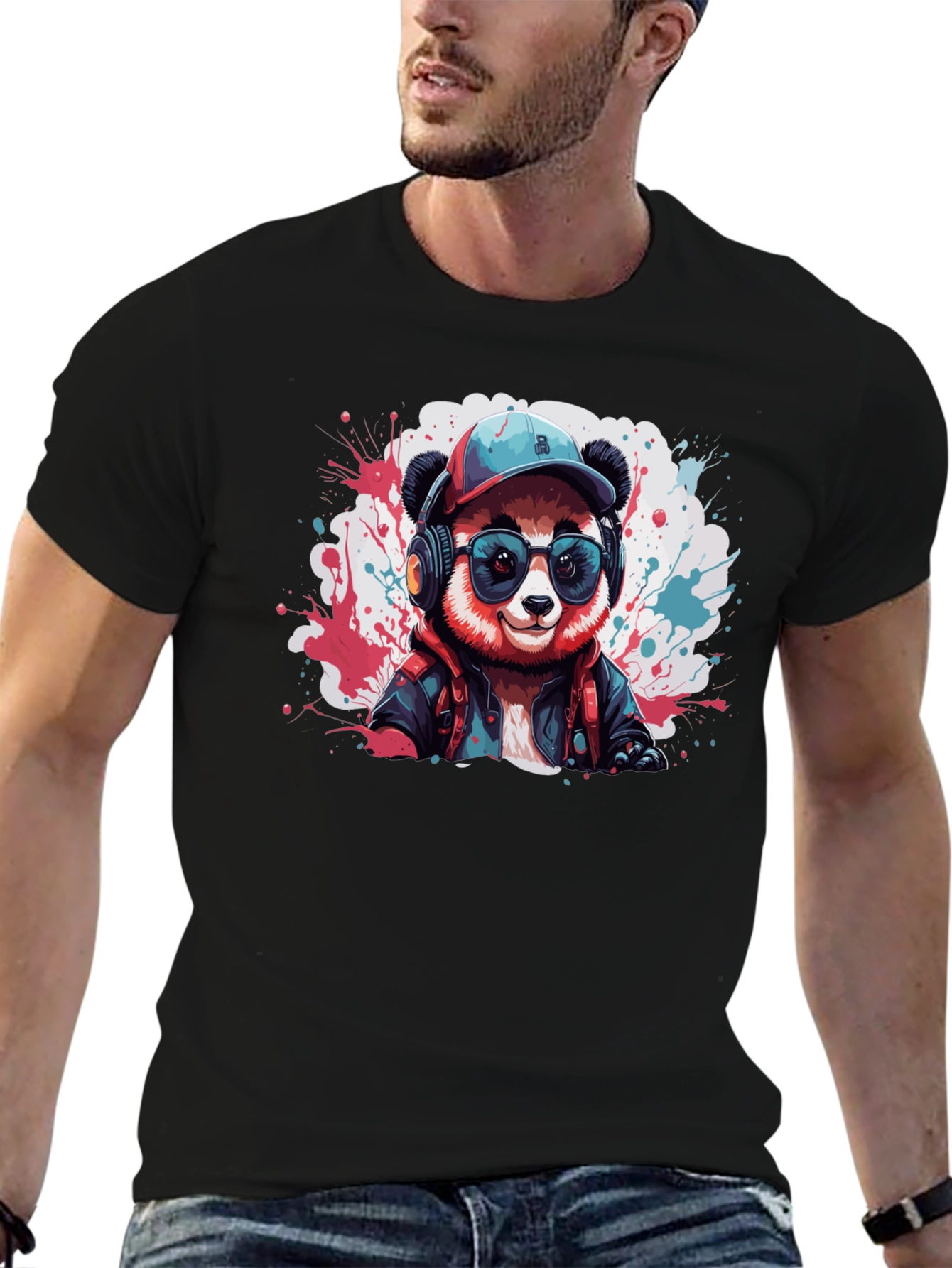 Cool Panda DJ Graphic Tee - Black