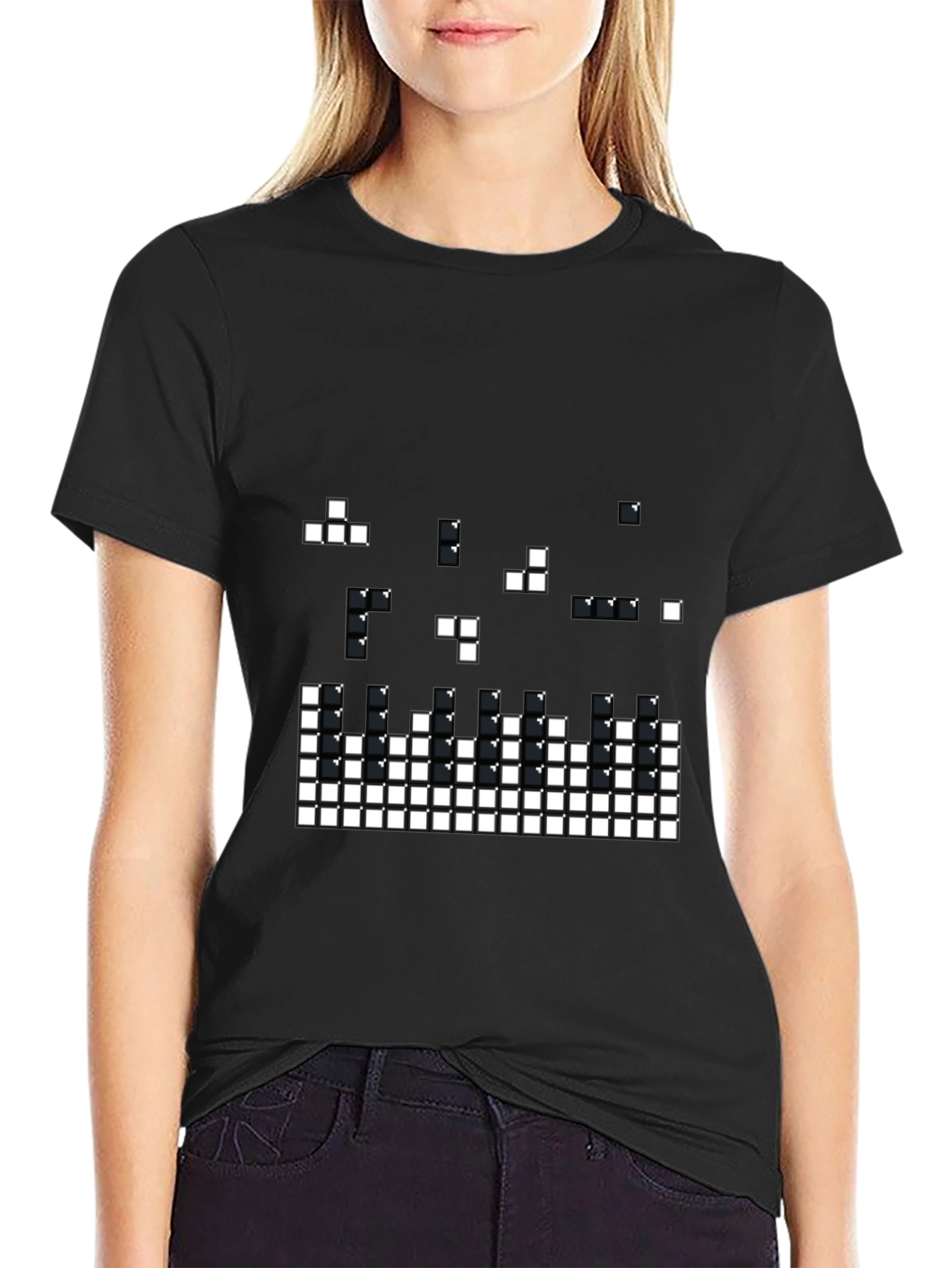 Pixelated Tetris Style Black T-Shirt