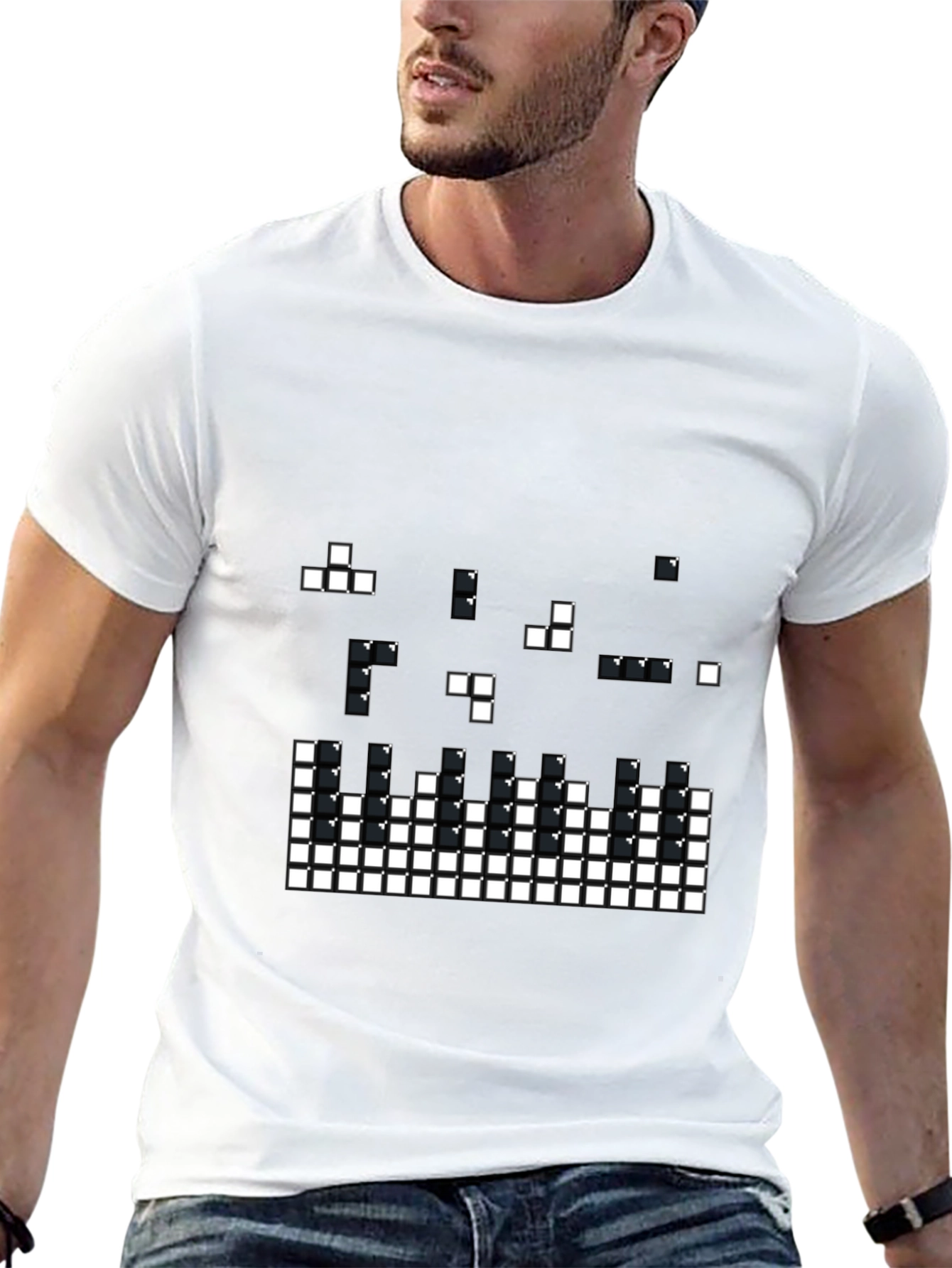 Pixelated Tetris Style Black T-Shirt