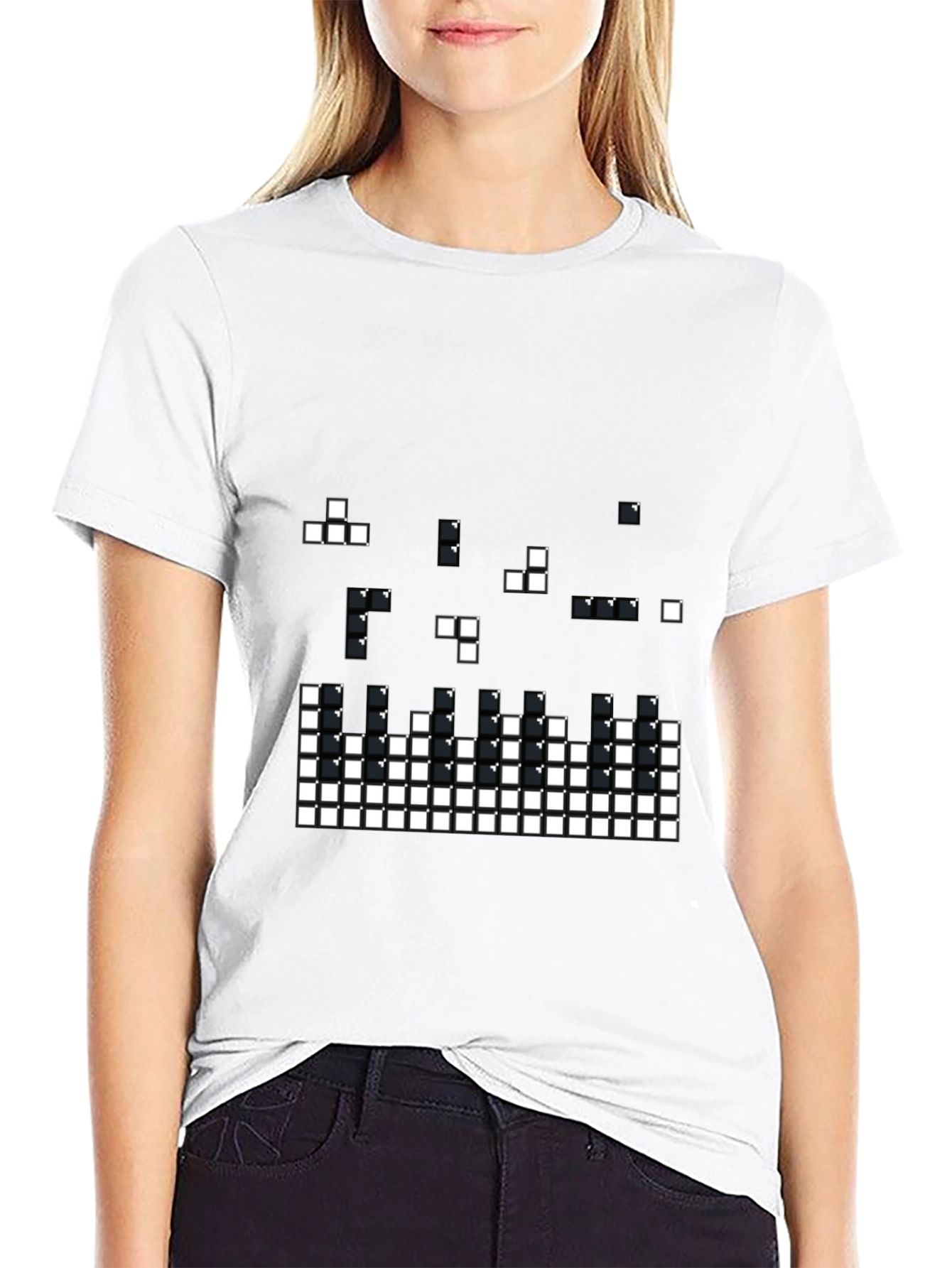 Pixelated Tetris Style Black T-Shirt