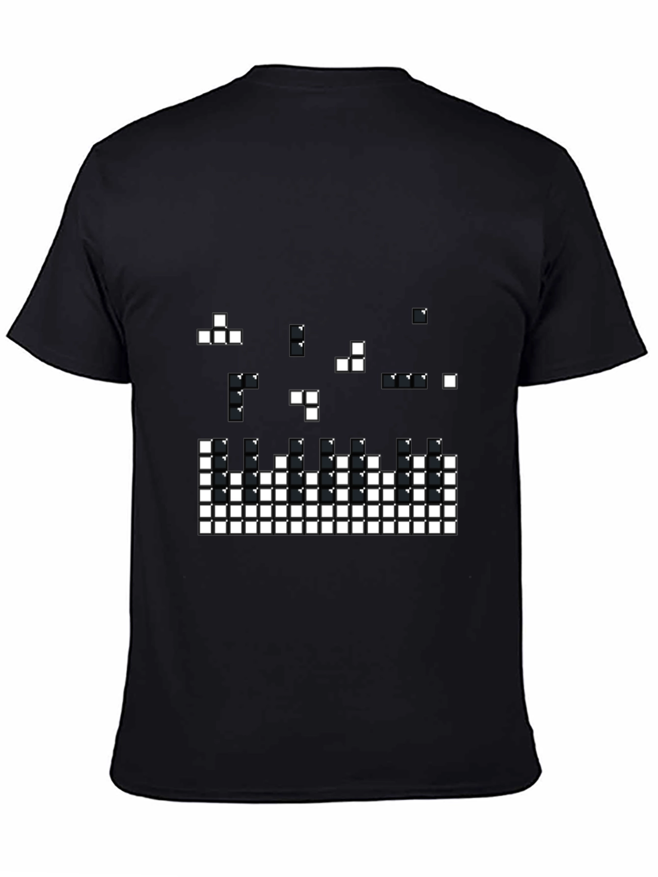 Pixelated Tetris Style Black T-Shirt