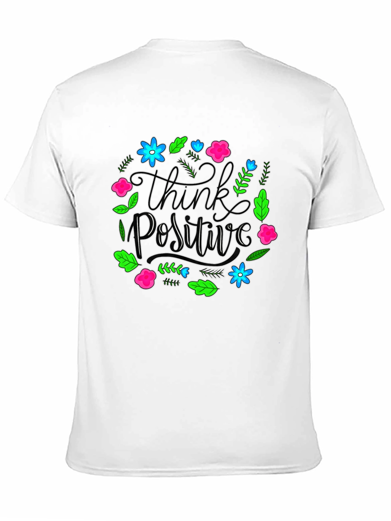 Think Positive Floral Graphic Black T-Shirt