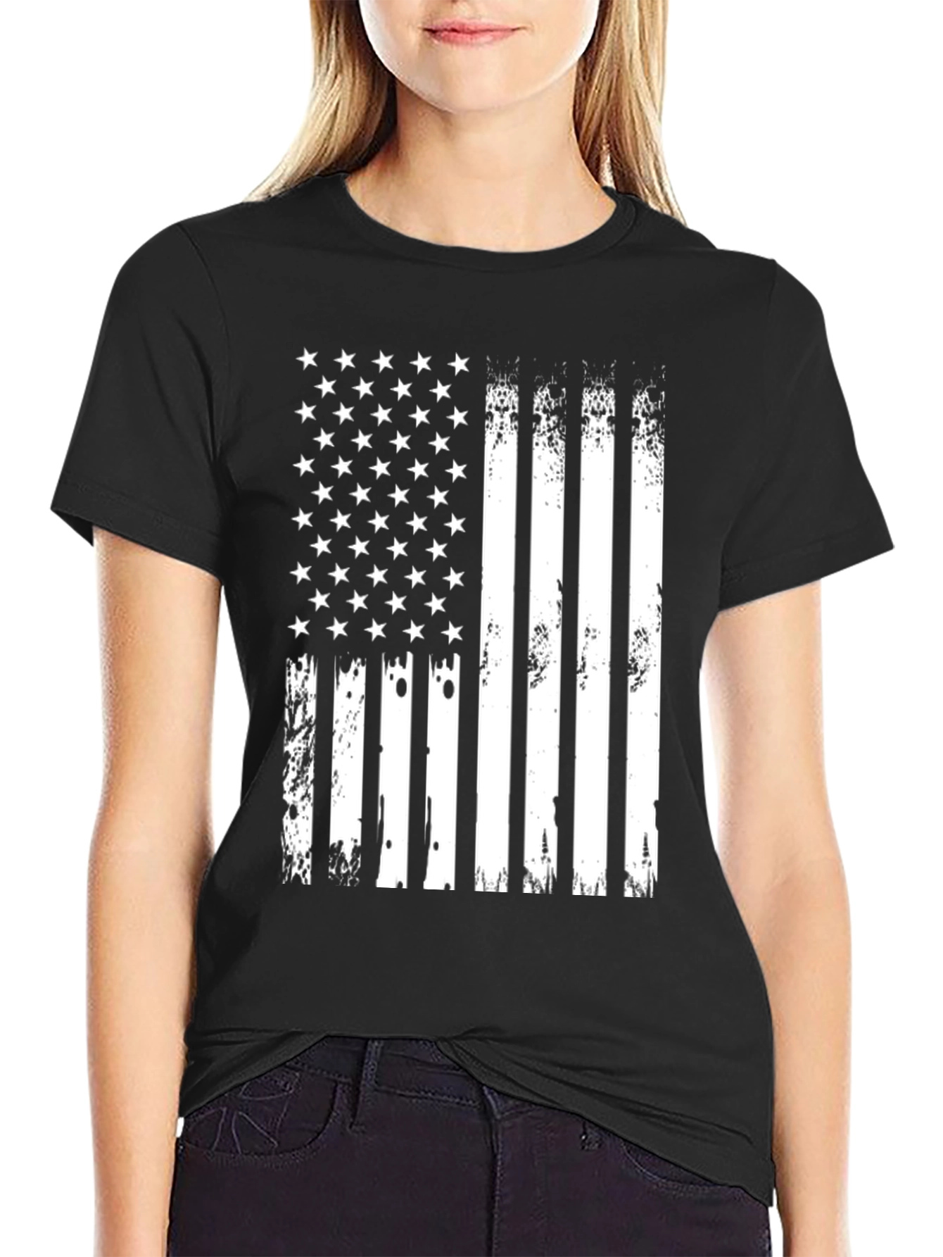 American Flag Distressed Graphic Tee - Patriotic Style