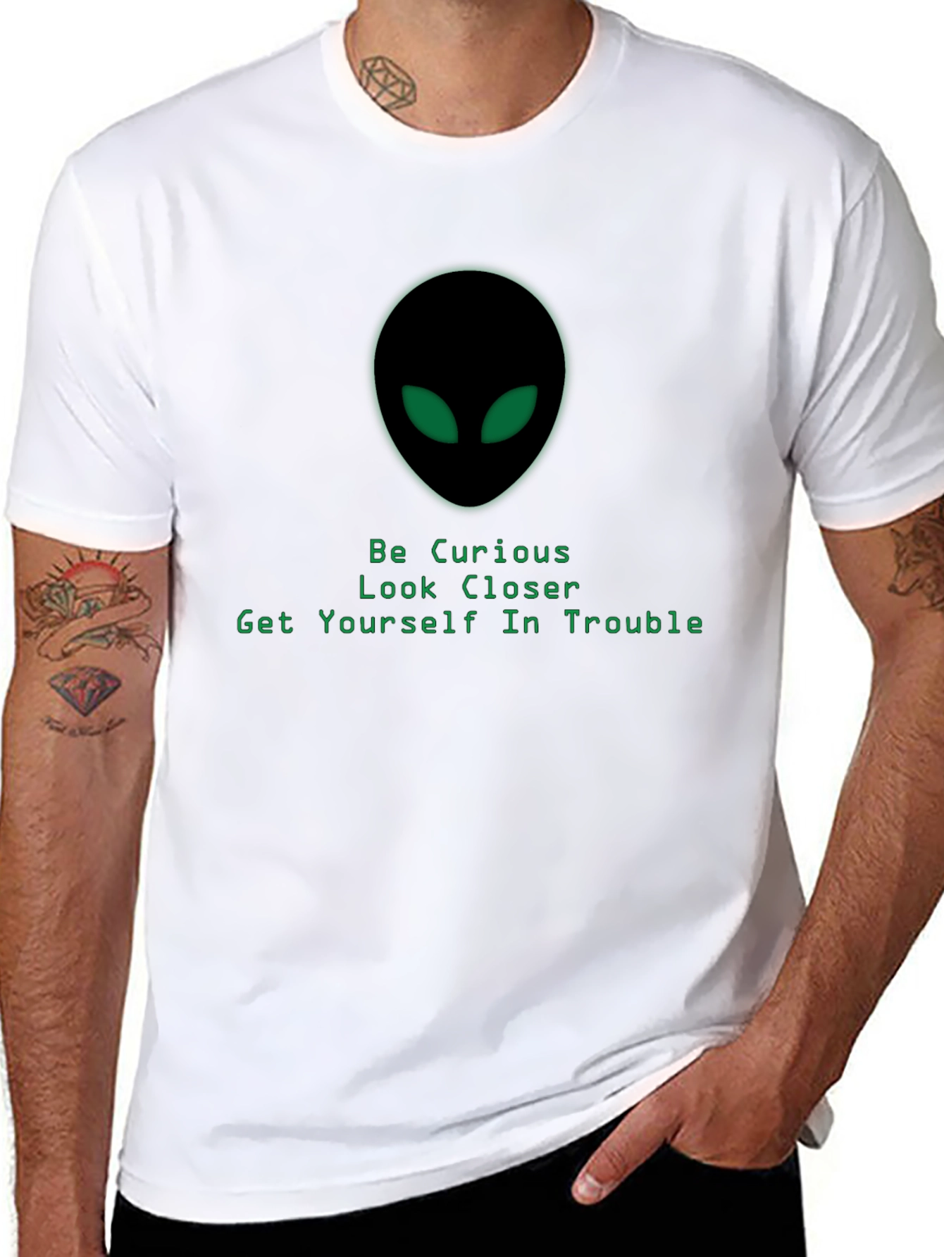 Alien Head T-Shirt - Be Curious Look Closer Design