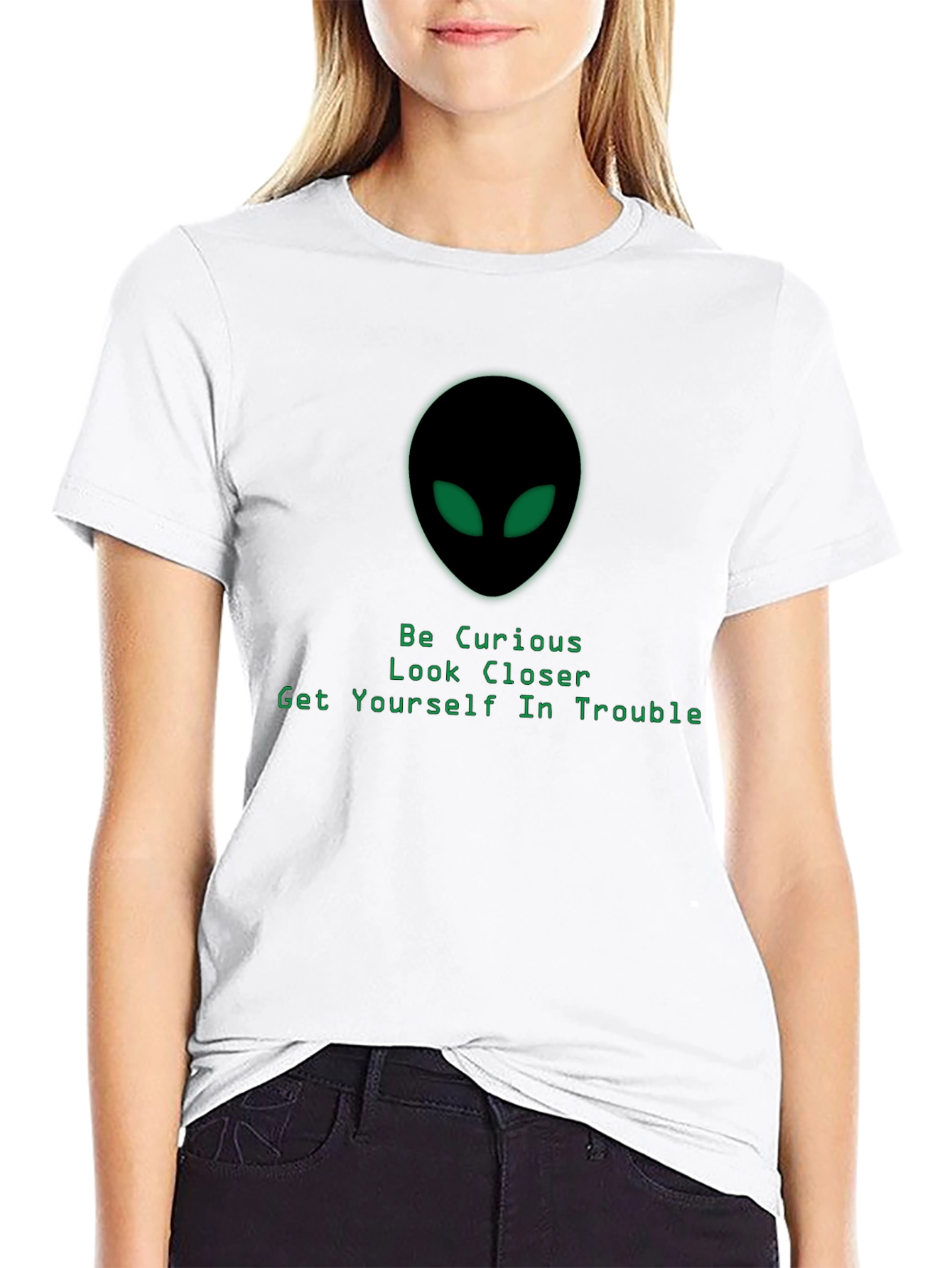 Alien Head T-Shirt - Be Curious Look Closer Design