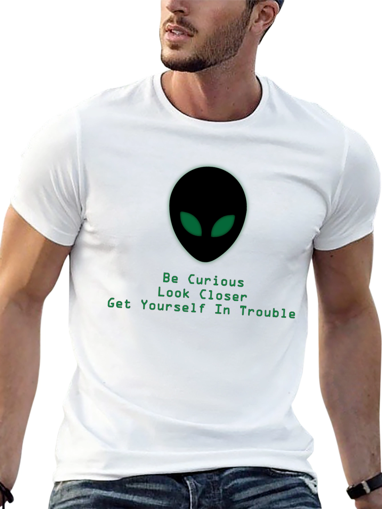 Alien Head T-Shirt - Be Curious Look Closer Design