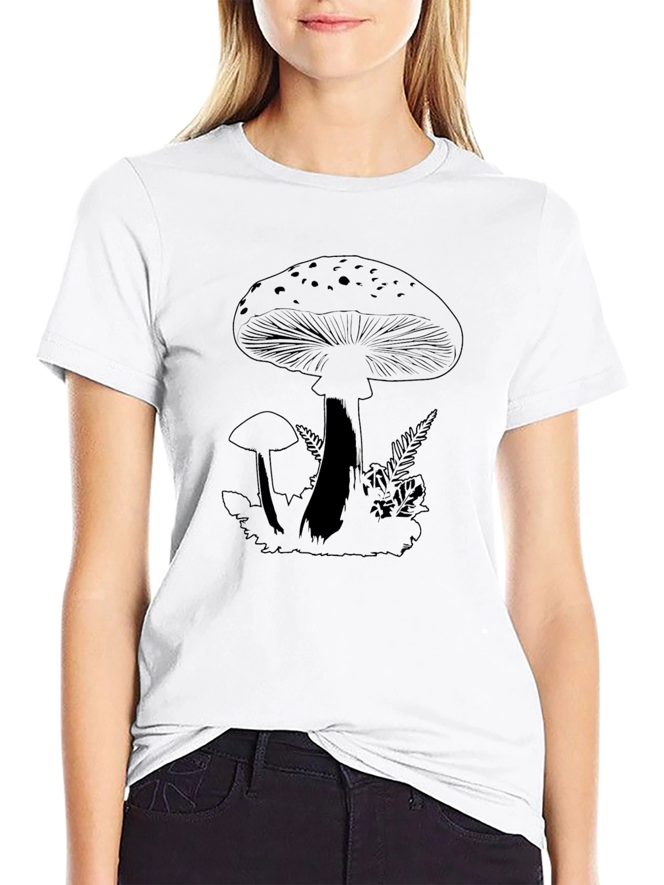 Mushroom Graphic Tee - Black Cotton T-Shirt
