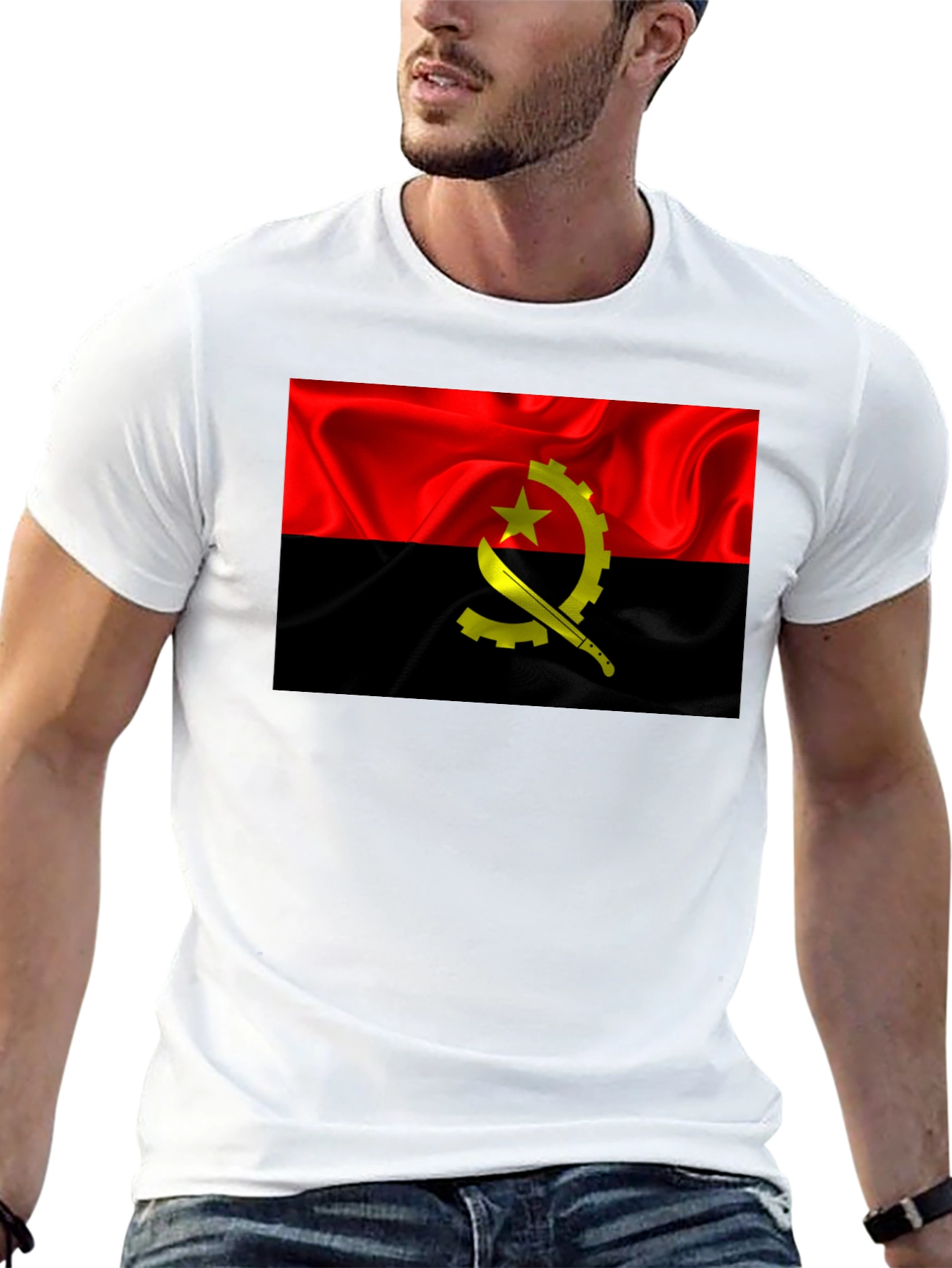 Angola Flag T-Shirt - Red & Black Graphic Tee