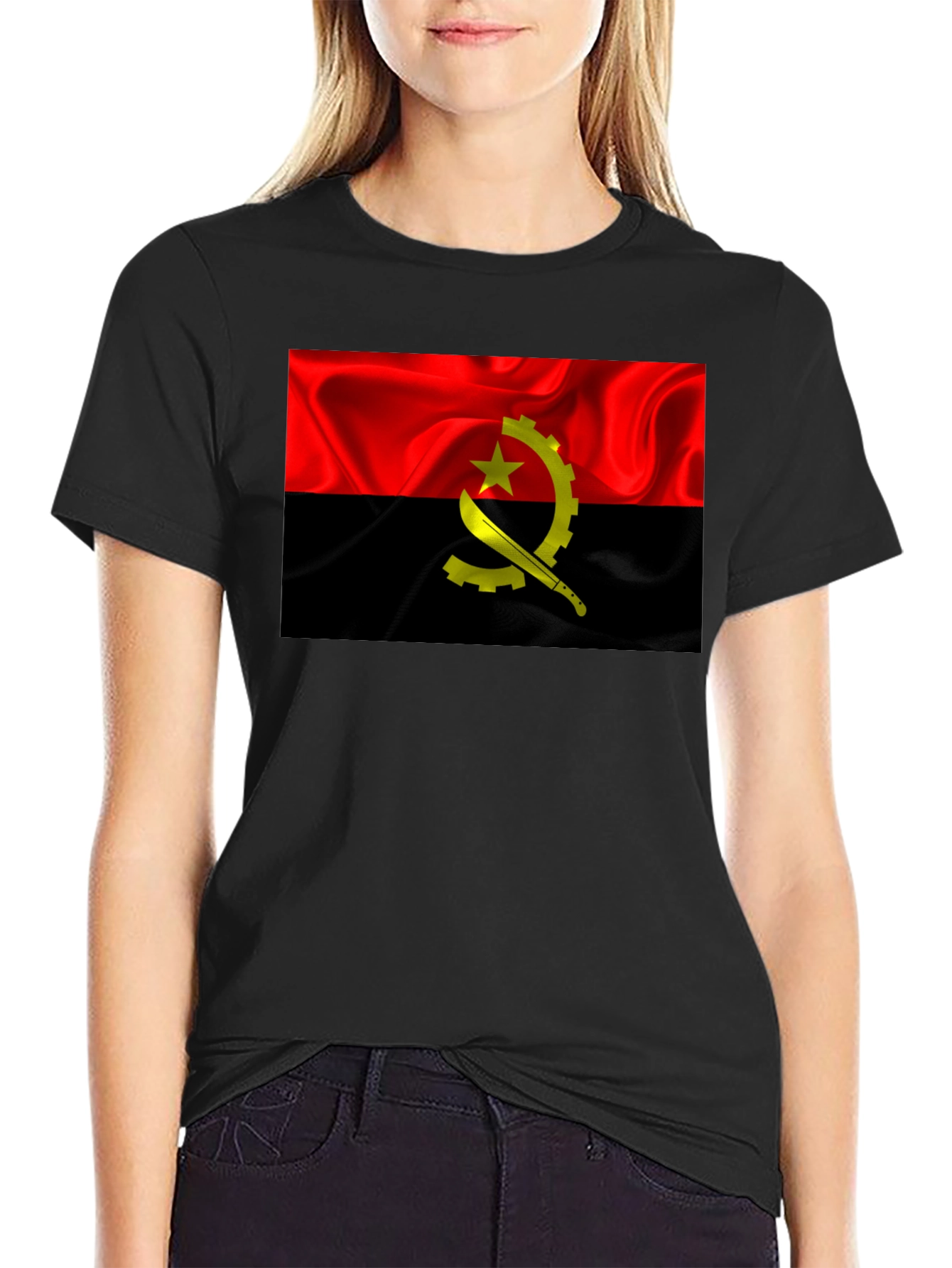 Angola Flag T-Shirt - Red & Black Graphic Tee