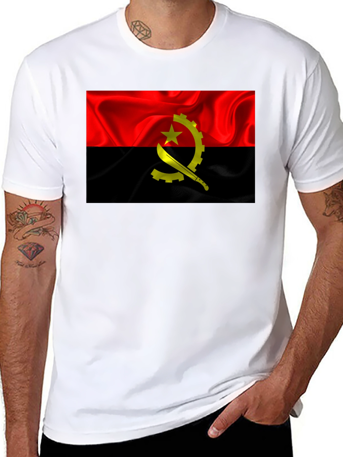 Angola Flag T-Shirt - Red & Black Graphic Tee