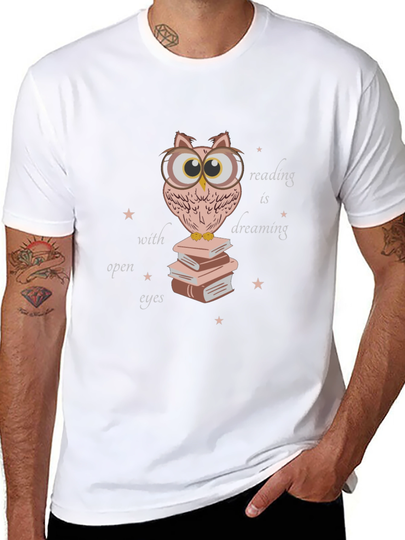 Owl Reading Book T-Shirt - Dreamy Open Eyes Design