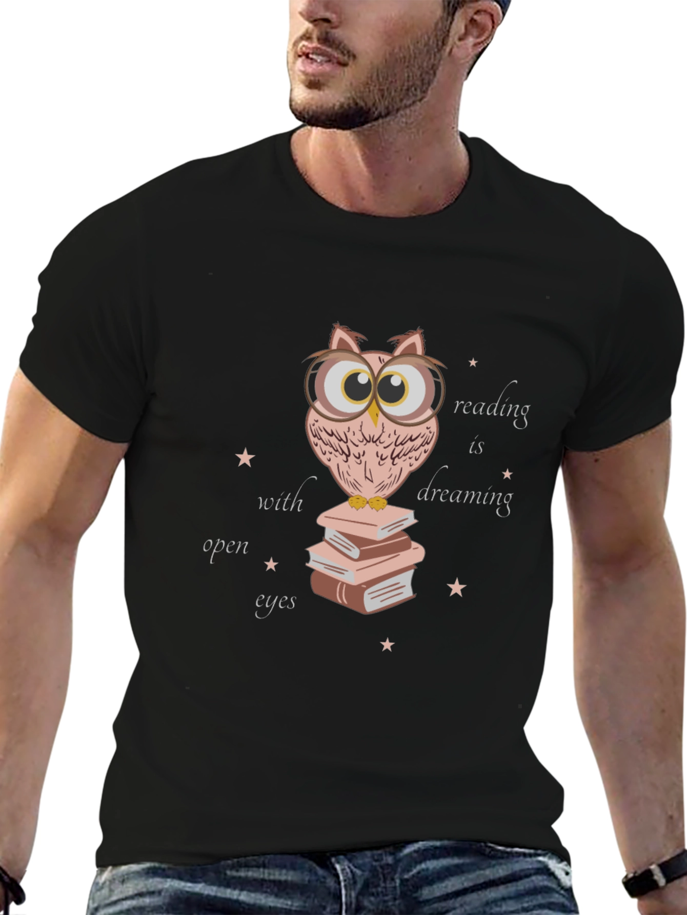 Owl Reading Book T-Shirt - Dreamy Open Eyes Design