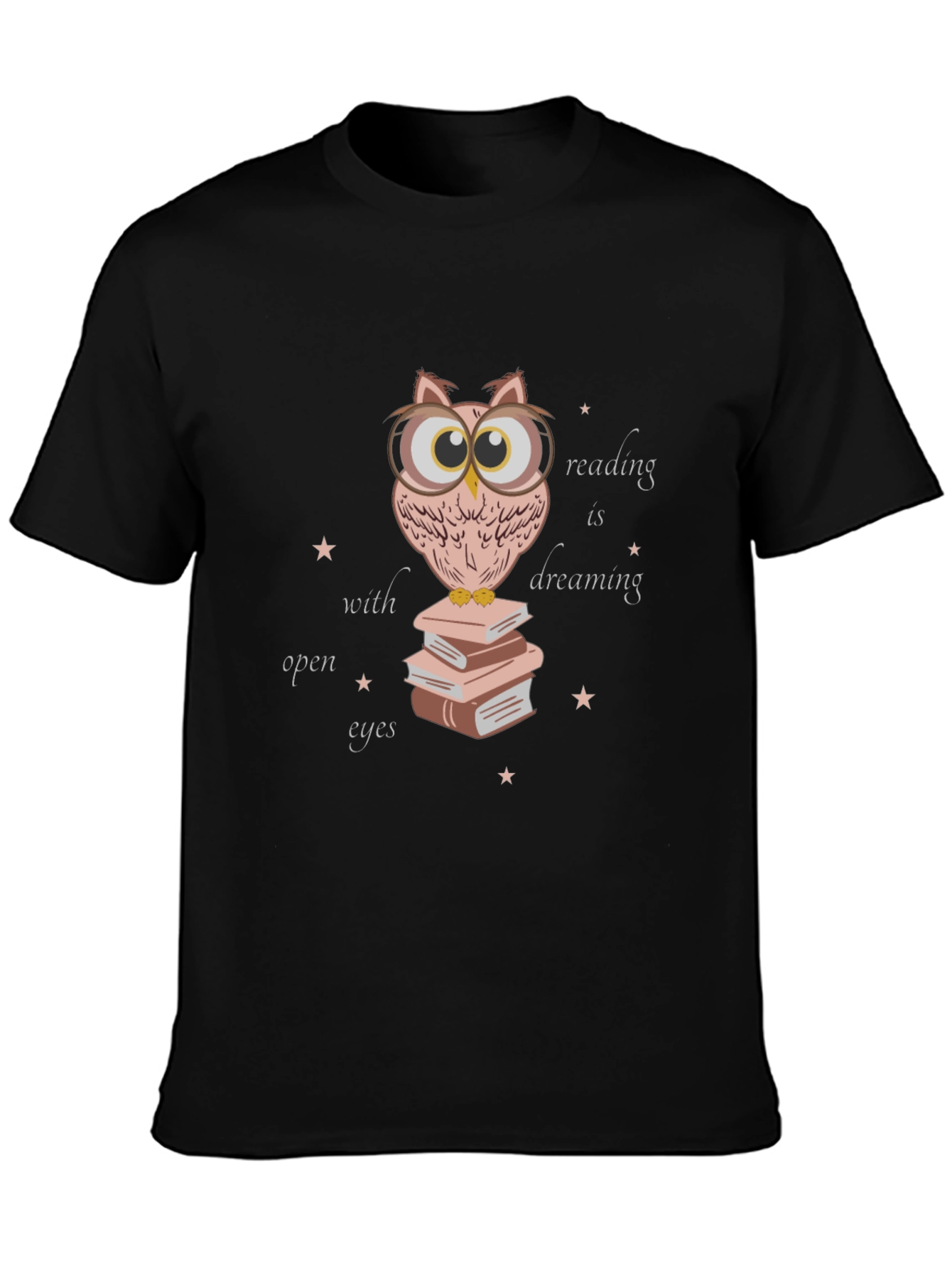 Owl Reading Book T-Shirt - Dreamy Open Eyes Design