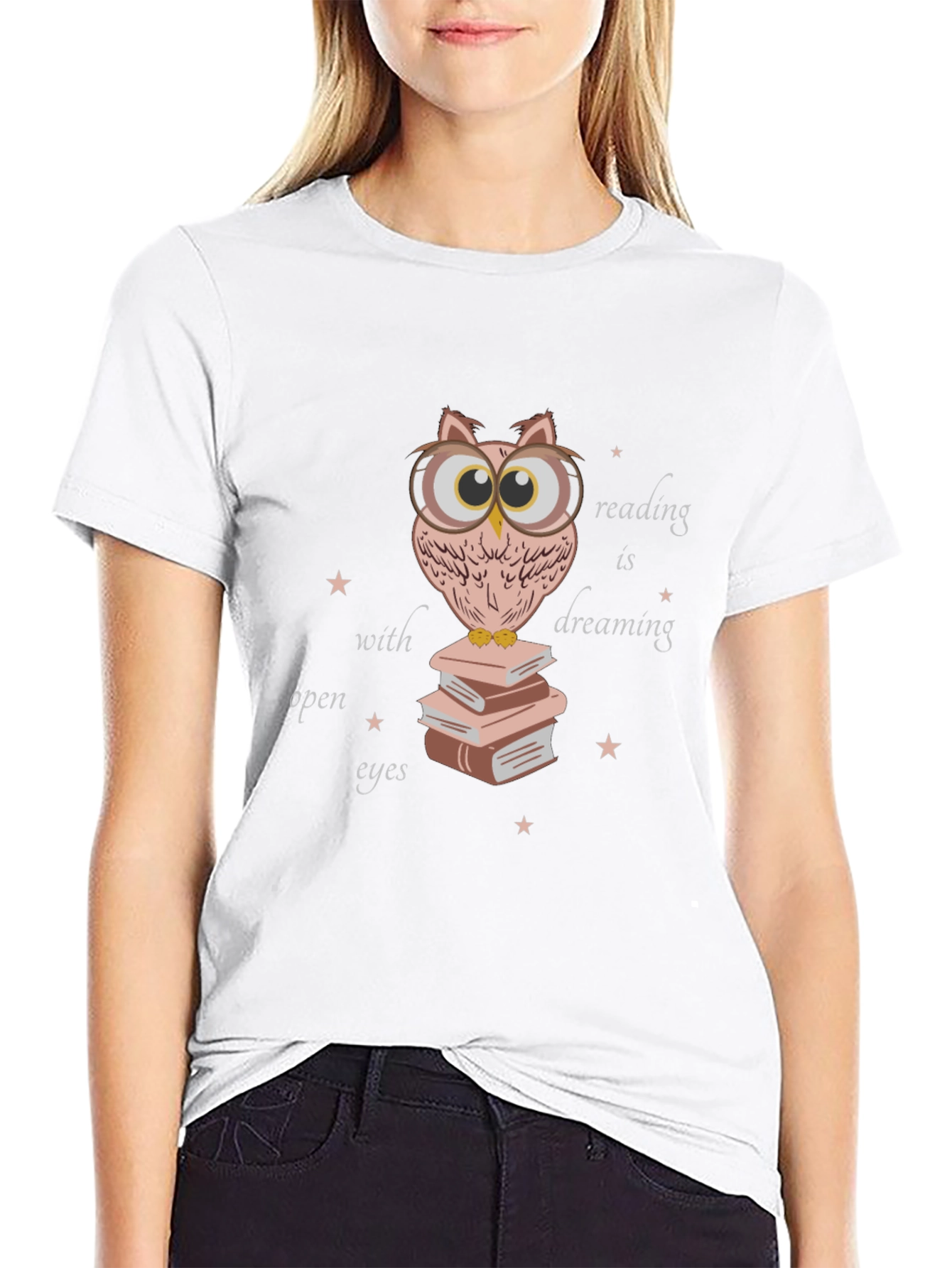 Owl Reading Book T-Shirt - Dreamy Open Eyes Design