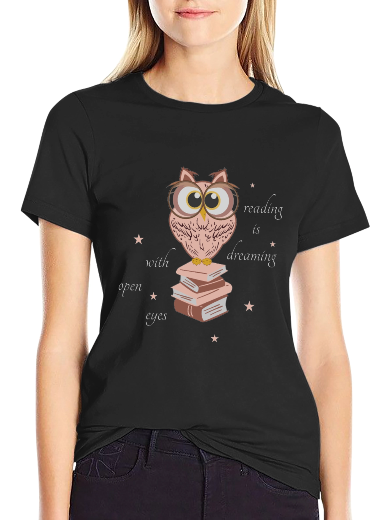 Owl Reading Book T-Shirt - Dreamy Open Eyes Design
