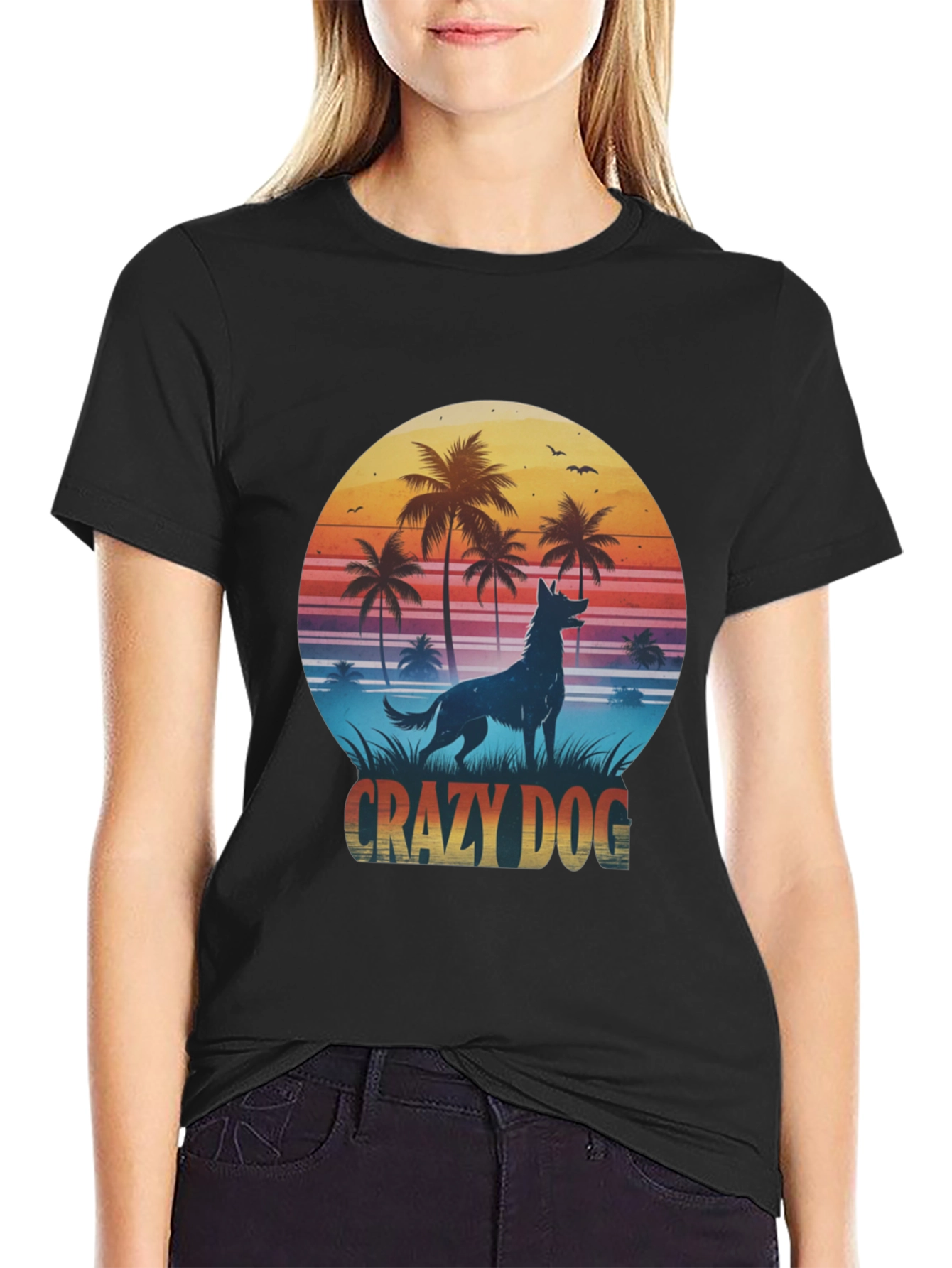 Crazy Dog T-Shirt - Tropical Beach Design