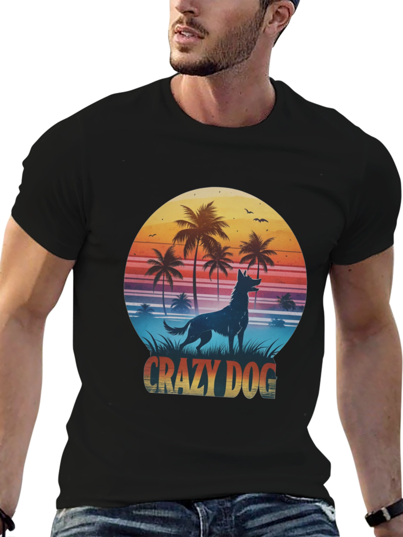 Crazy Dog T-Shirt - Tropical Beach Design