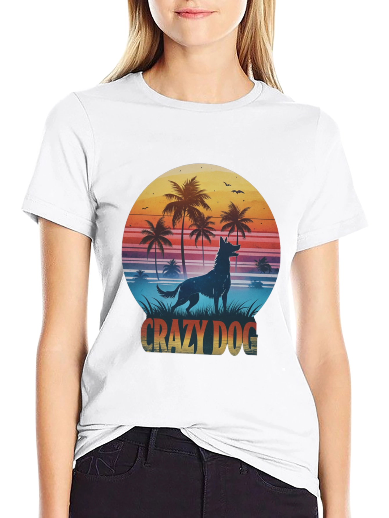 Crazy Dog T-Shirt - Tropical Beach Design