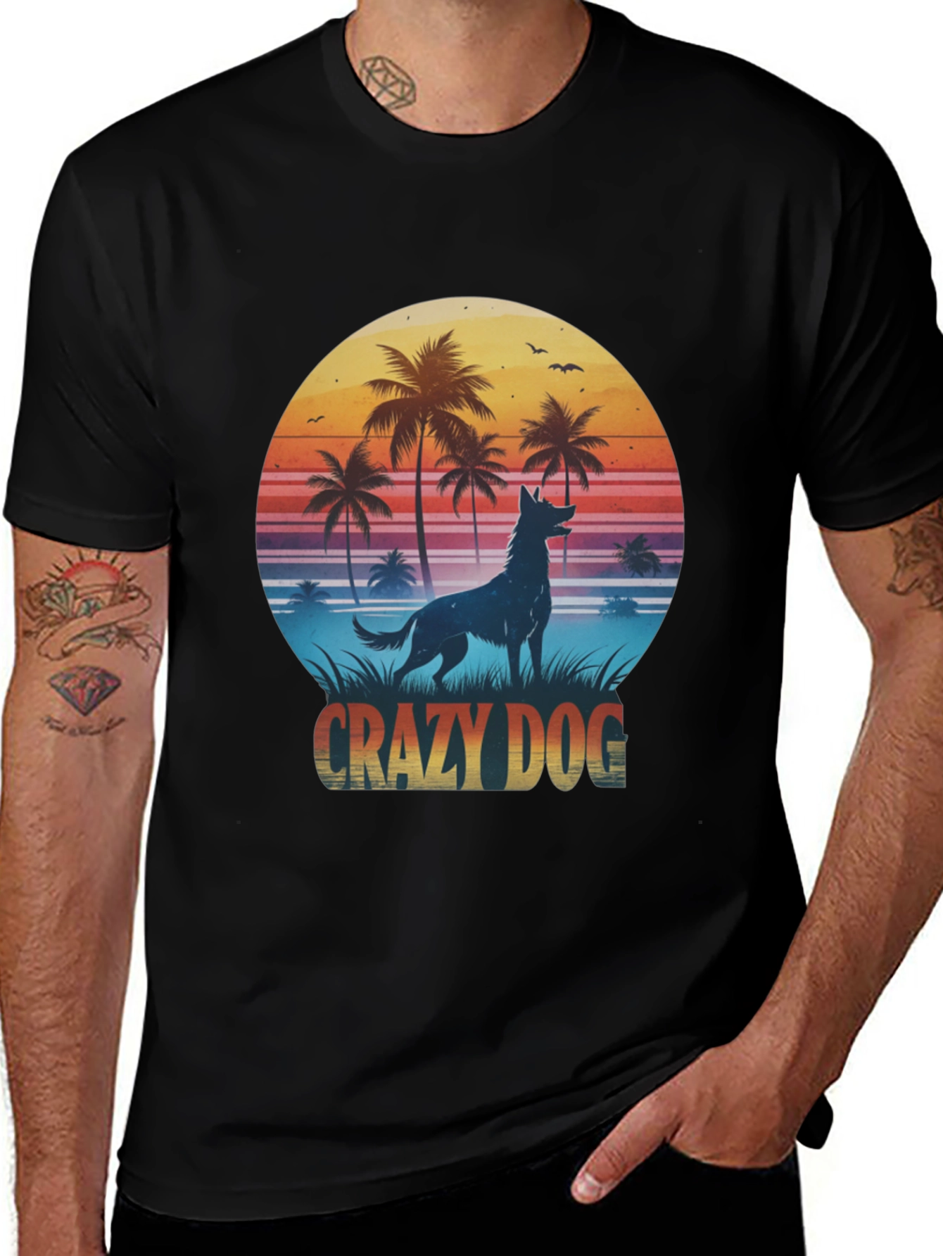 Crazy Dog T-Shirt - Tropical Beach Design