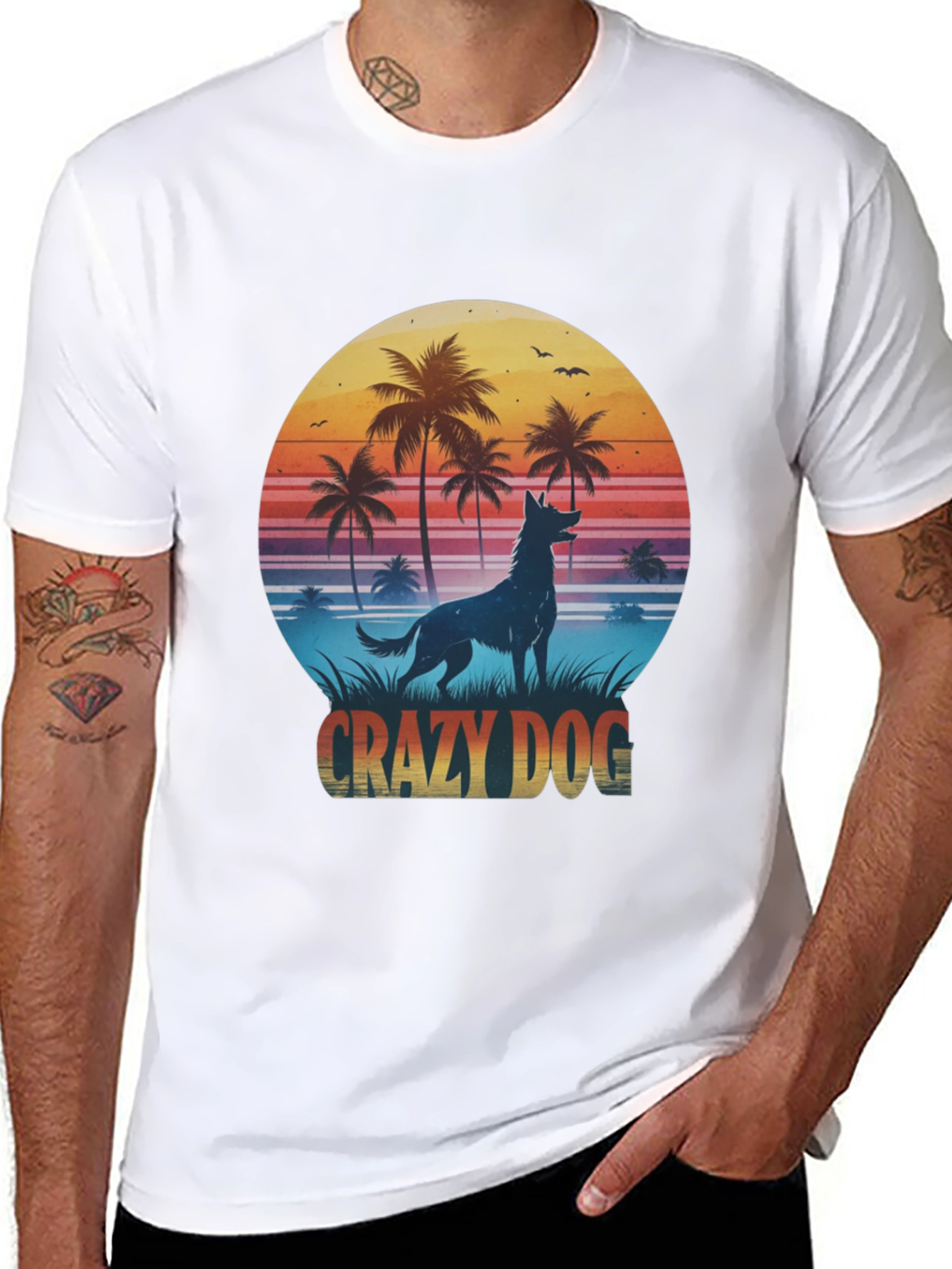 Crazy Dog T-Shirt - Tropical Beach Design