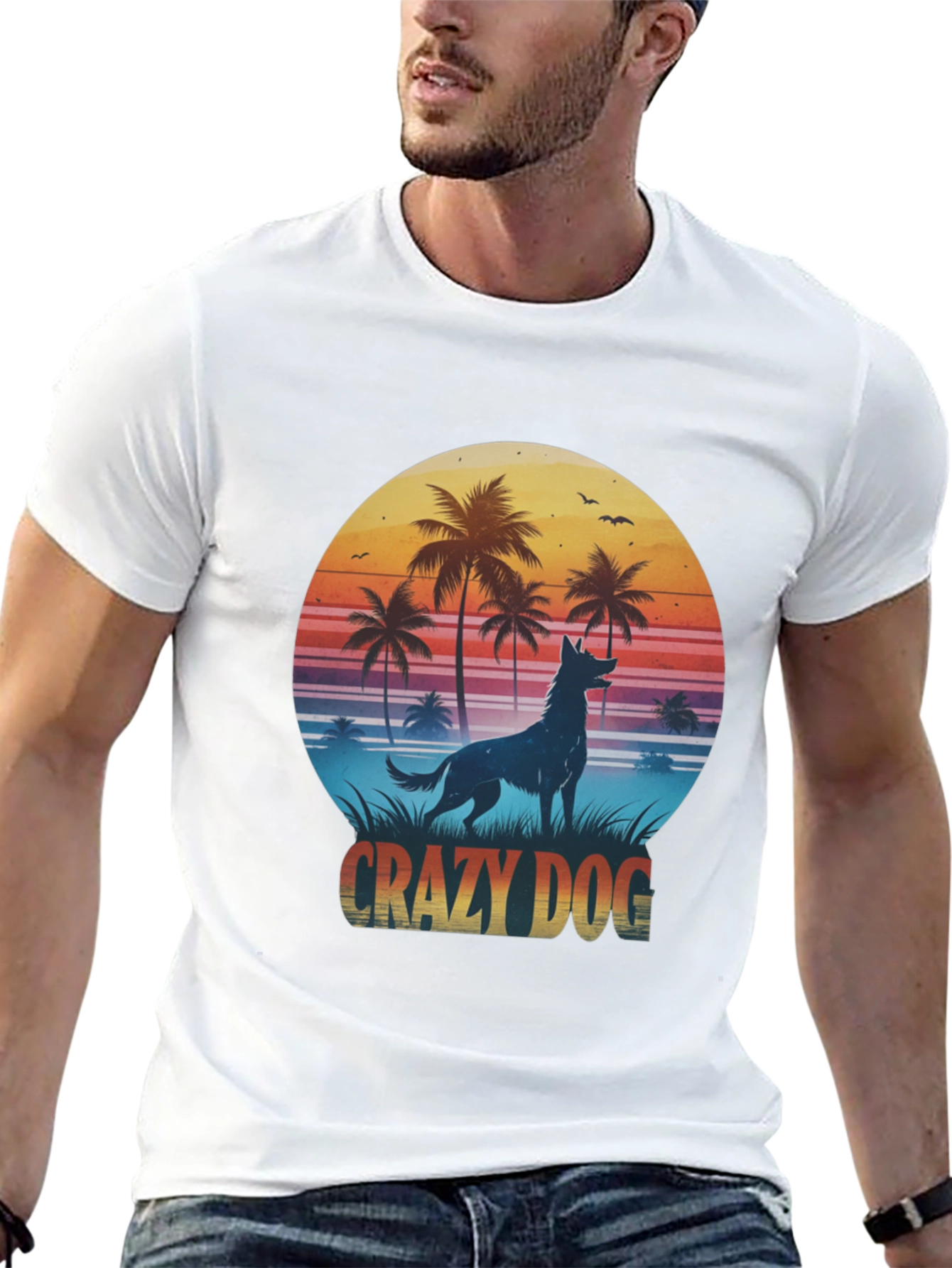 Crazy Dog T-Shirt - Tropical Beach Design
