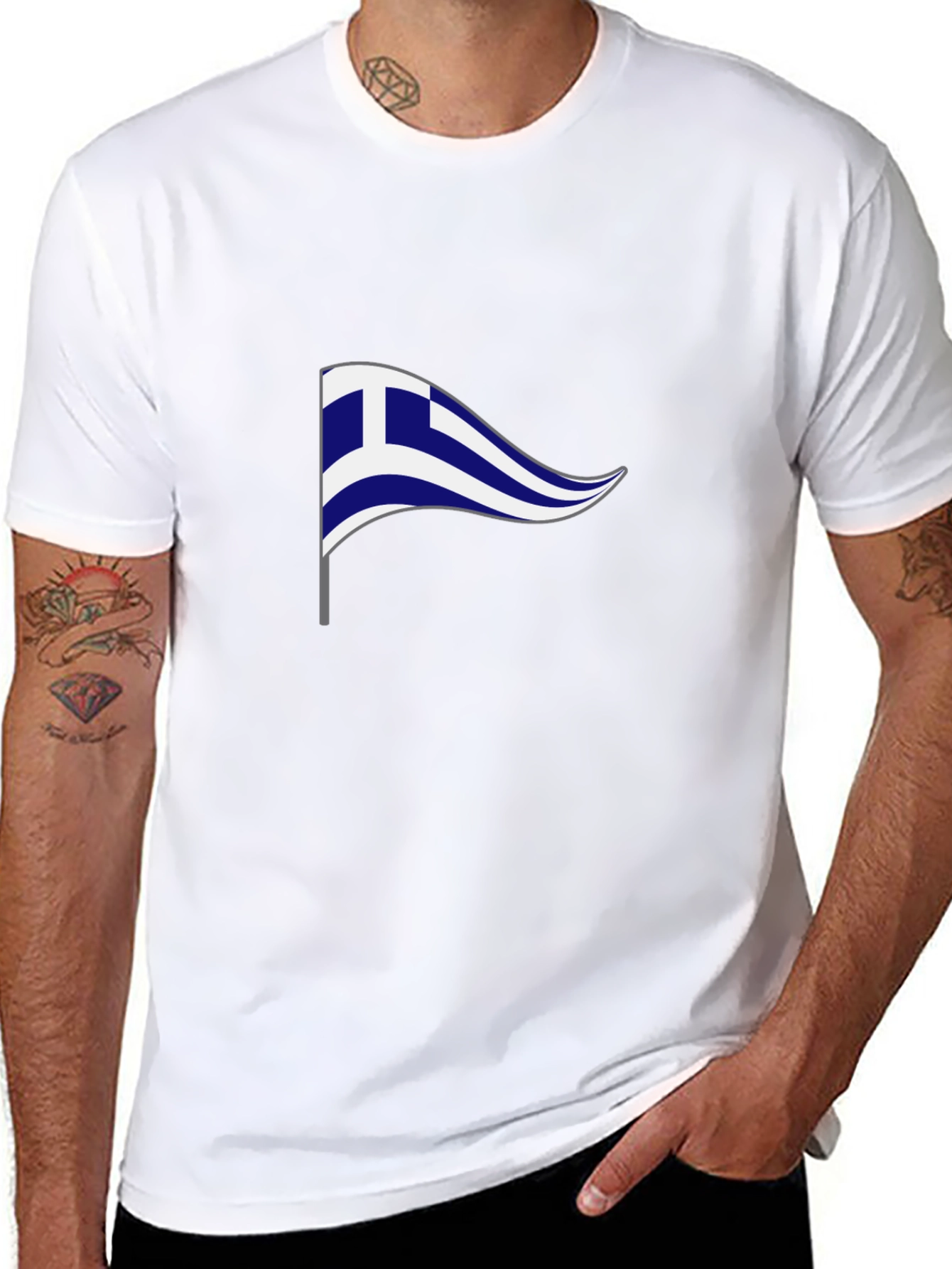 Greek Flag Graphic T-Shirt - Black Cotton Tee